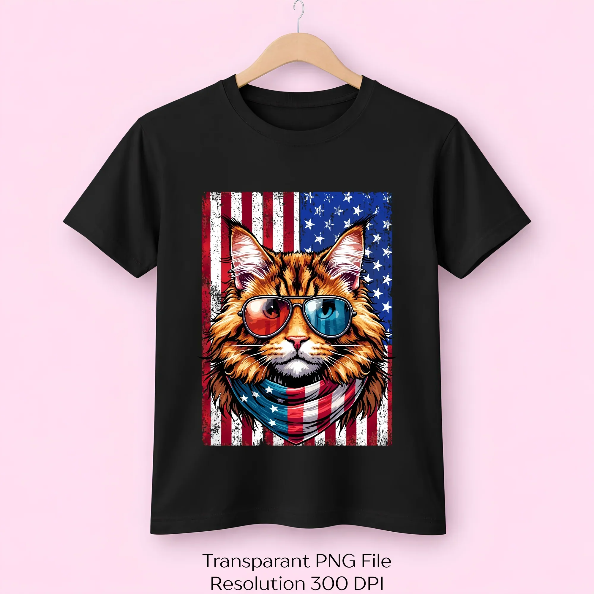 Maine Coon Cat 4th of July USA Flag Clipart Bundle