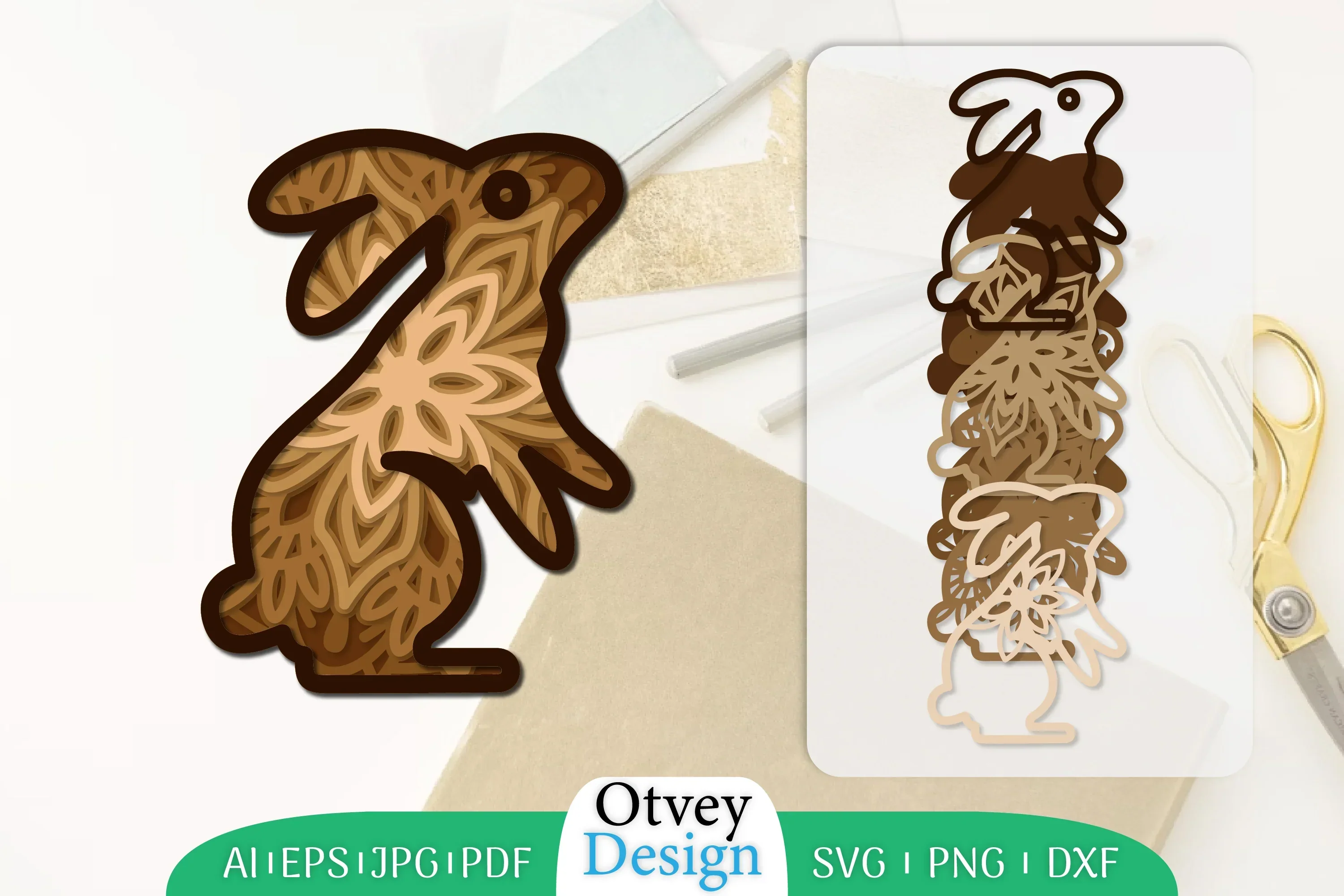 Mandala Rabbit Layered Lasercut SVG Bundle