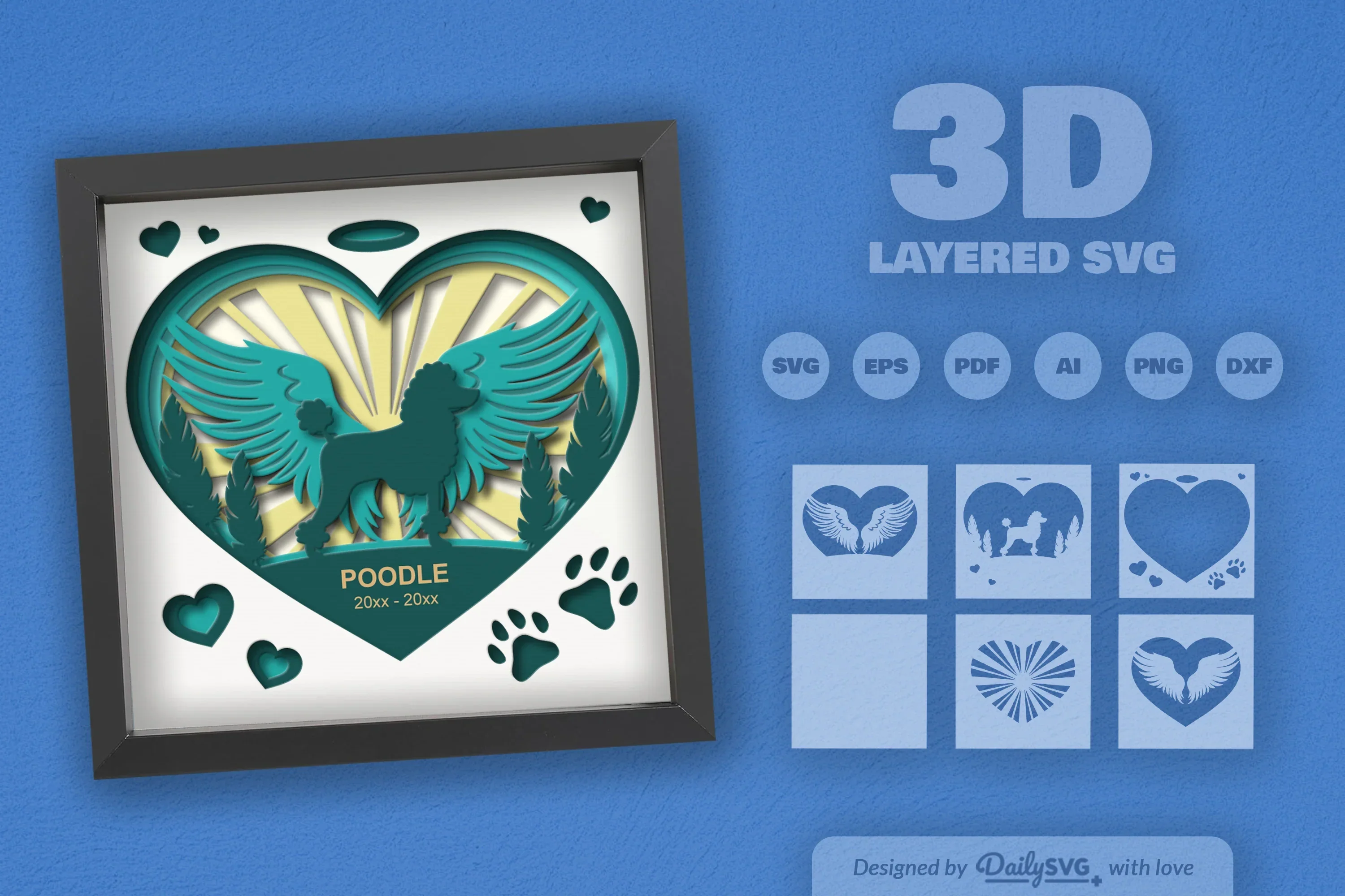 Memorial Poodle Dog Papercut SVG Bundle - Image 2