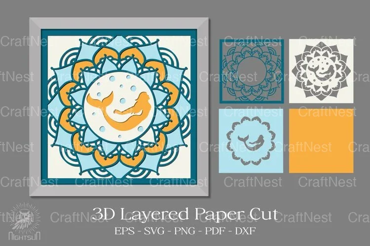 Mermaid Mandala 3D Layered Papercut Clipart Bundle