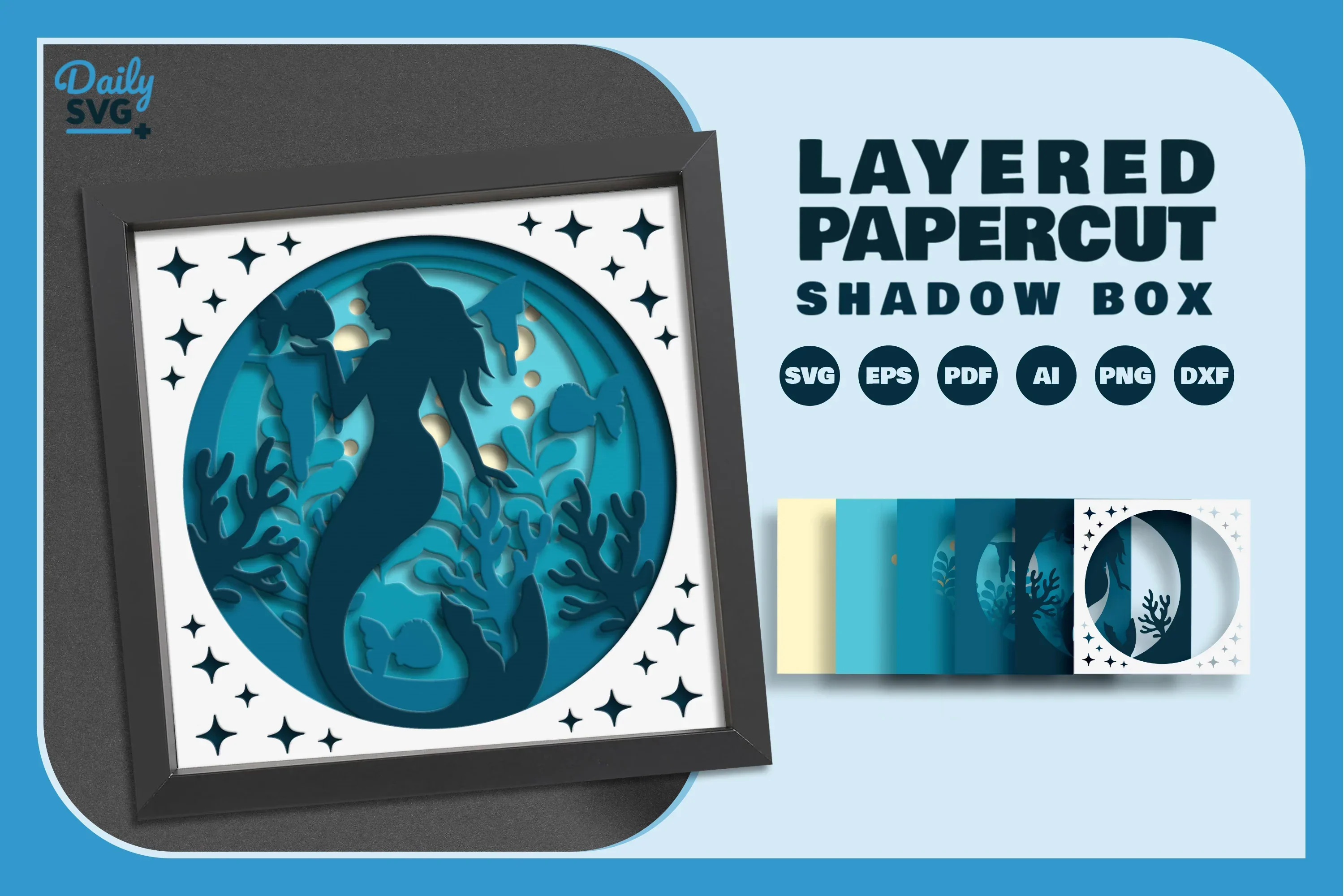 Mermaid Underwater Scene Papercut SVG Bundle - Image 2