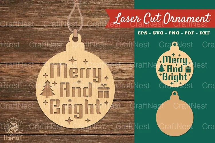 Merry and Bright Laser Cut Ornament SVG Bundle