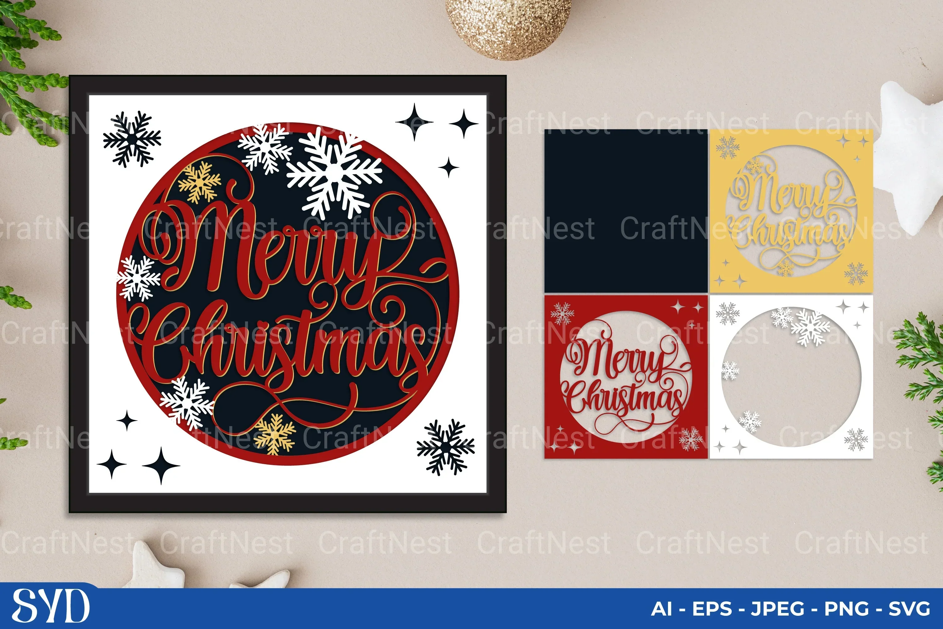 Merry Christmas 3D Layered Papercut SVG Bundle