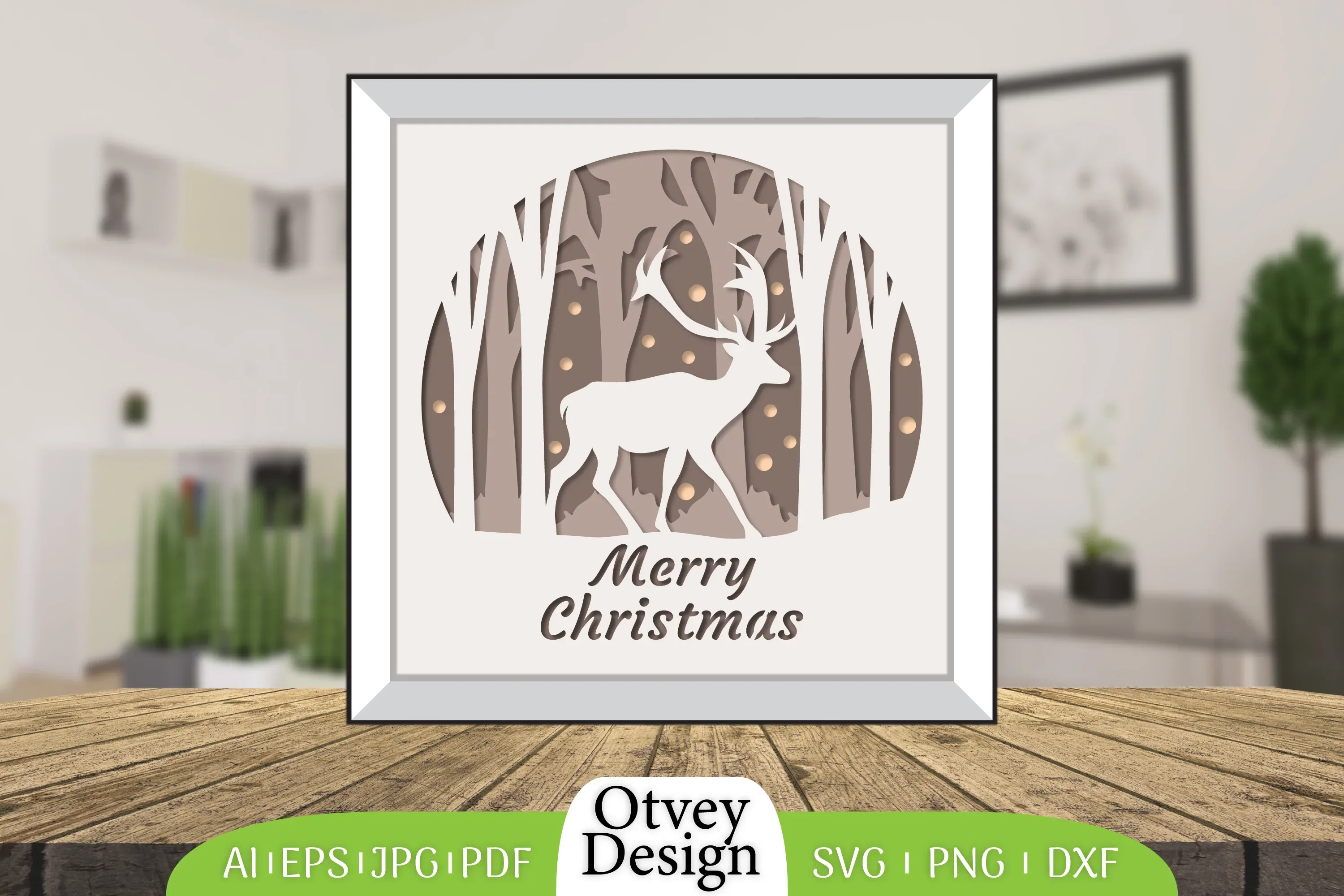 Merry Christmas Deer 3D Shadow Box Papercut SVG Bundle