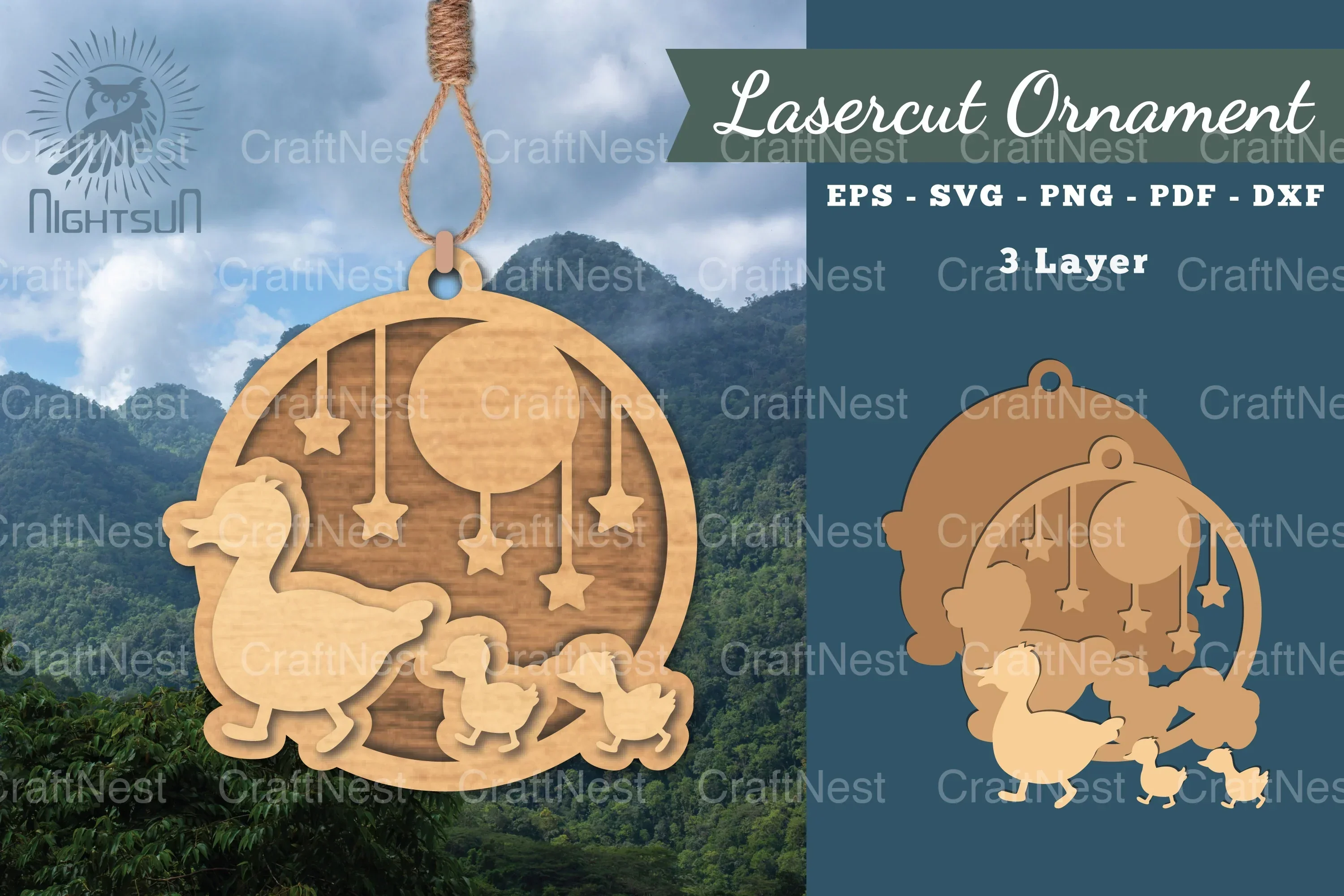 Mom and Baby Duck Laser Cut Ornament Clipart Bundle
