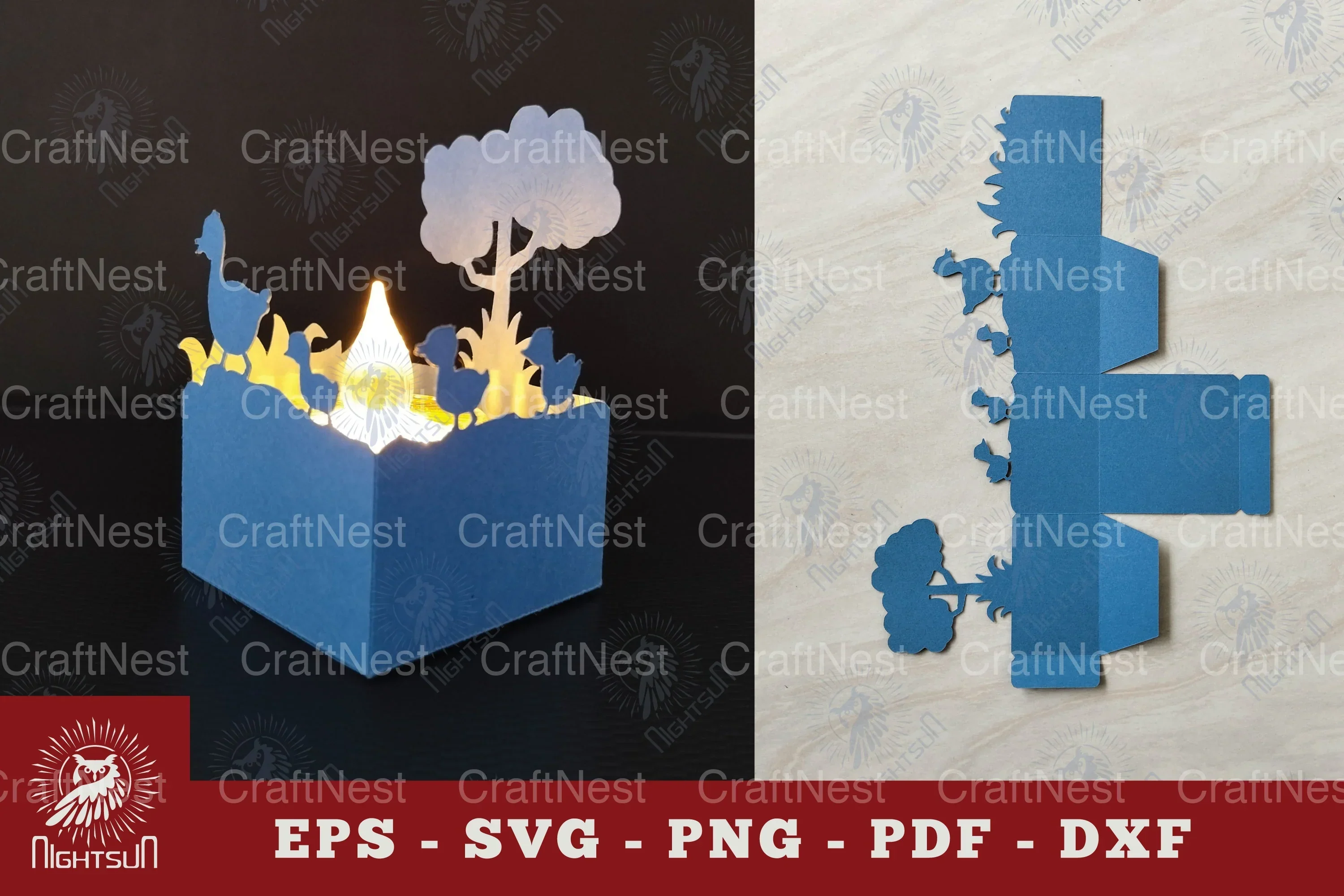 Mom and Baby Duck Papercut Lantern Clipart Bundle