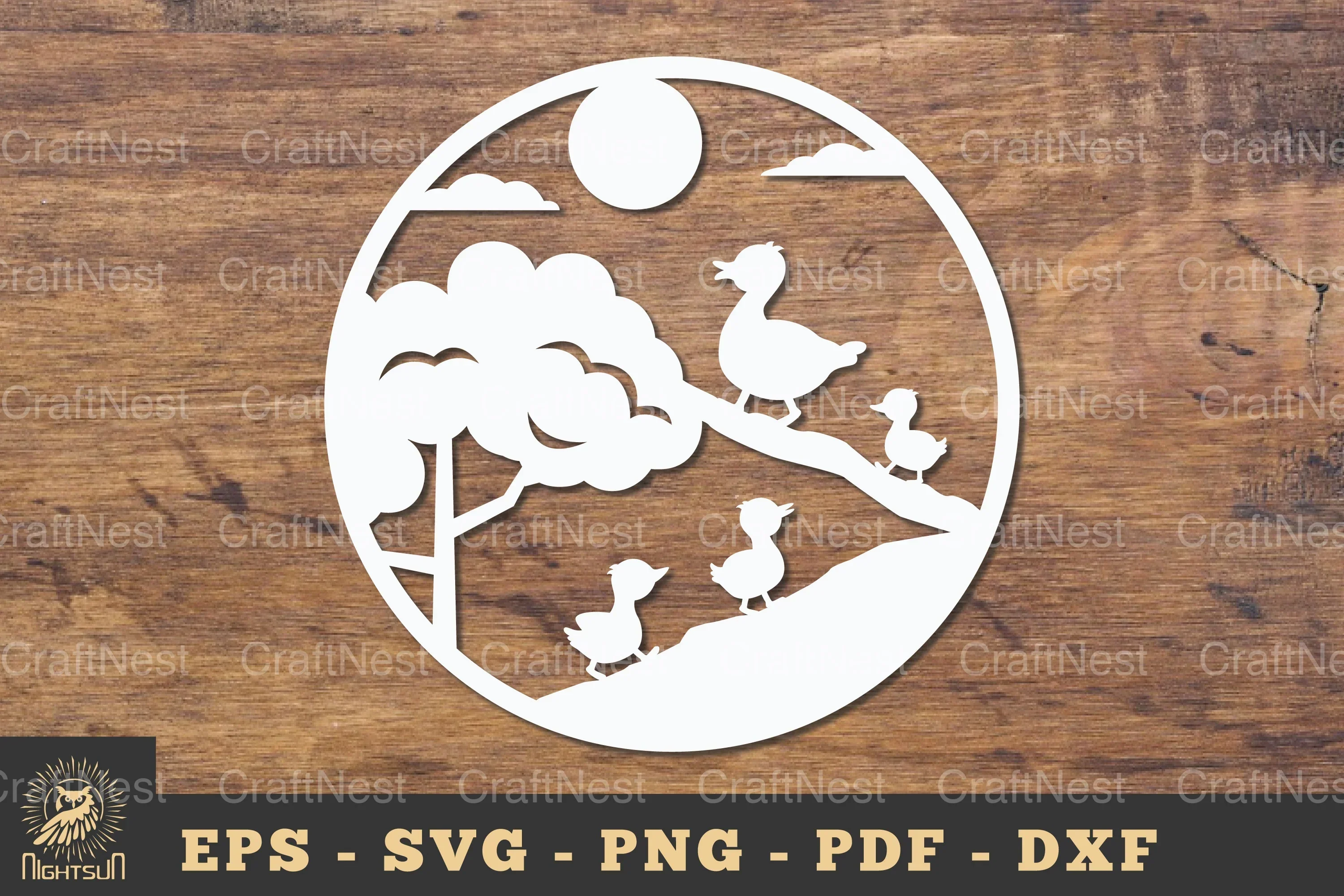 Mom and Baby Duck Papercut Round Clipart Bundle