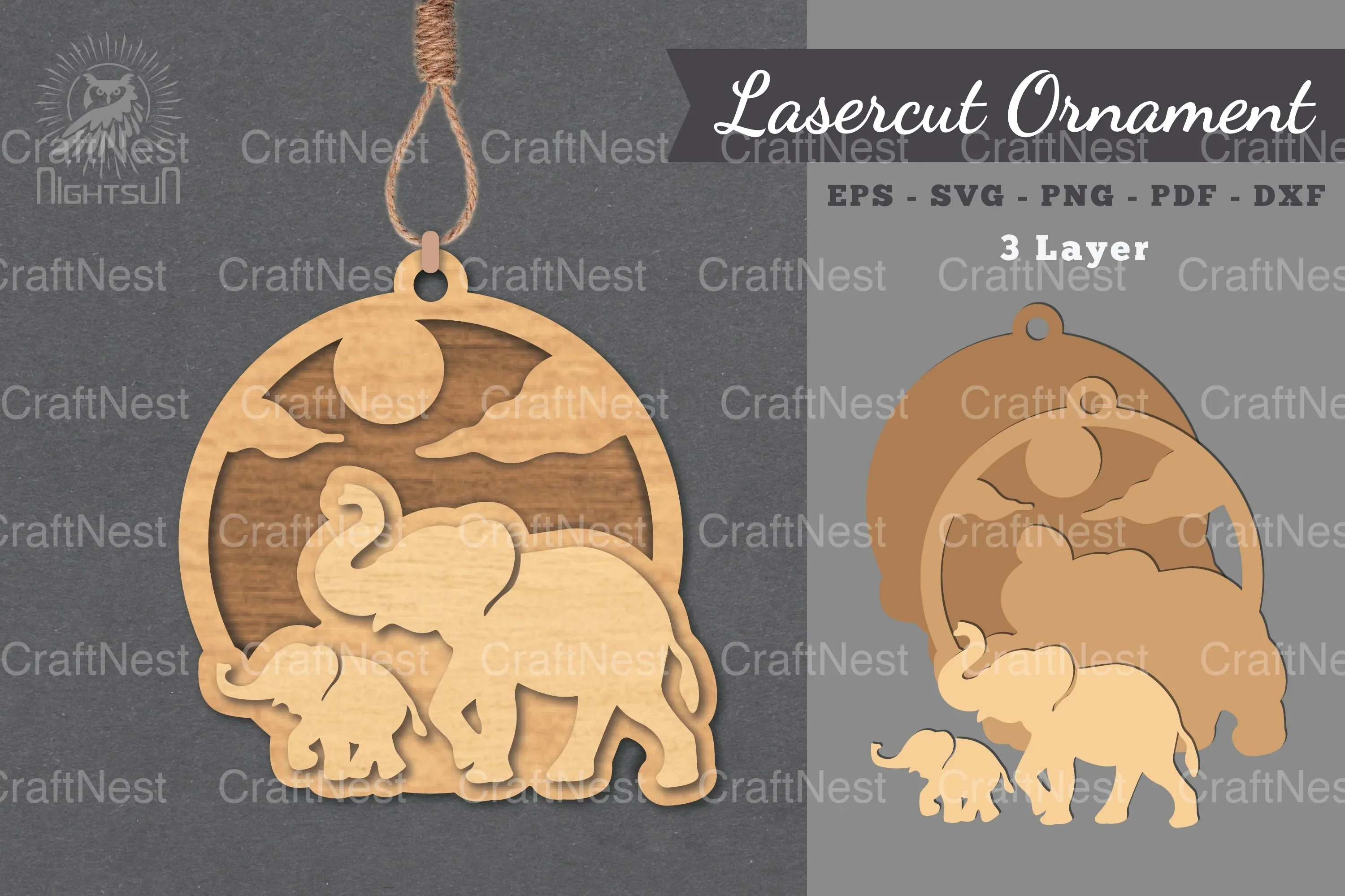 Mom and Baby Elephant Laser Cut Ornament Clipart Bundle