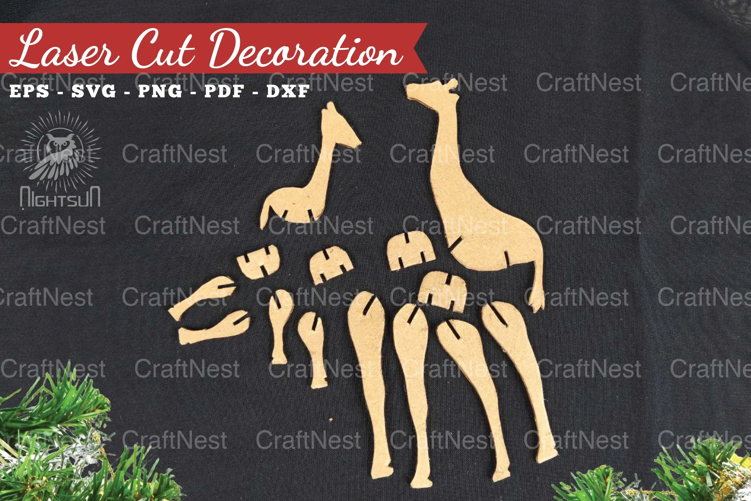 Mom and Baby Giraffe Laser Cut Home Decor Clipart Bundle - Image 2