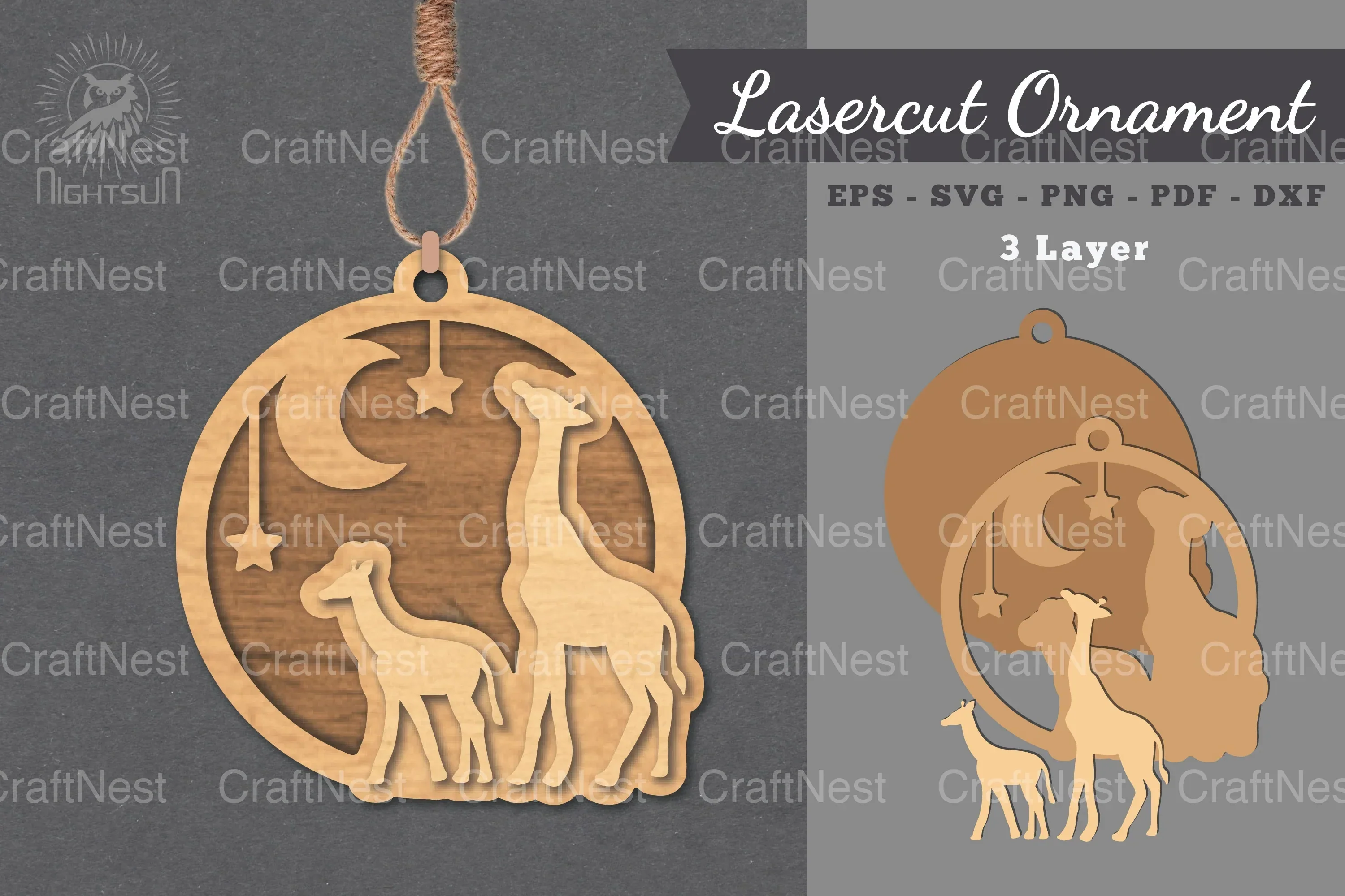 Mom and Baby Giraffe Laser Cut Ornament Clipart Bundle