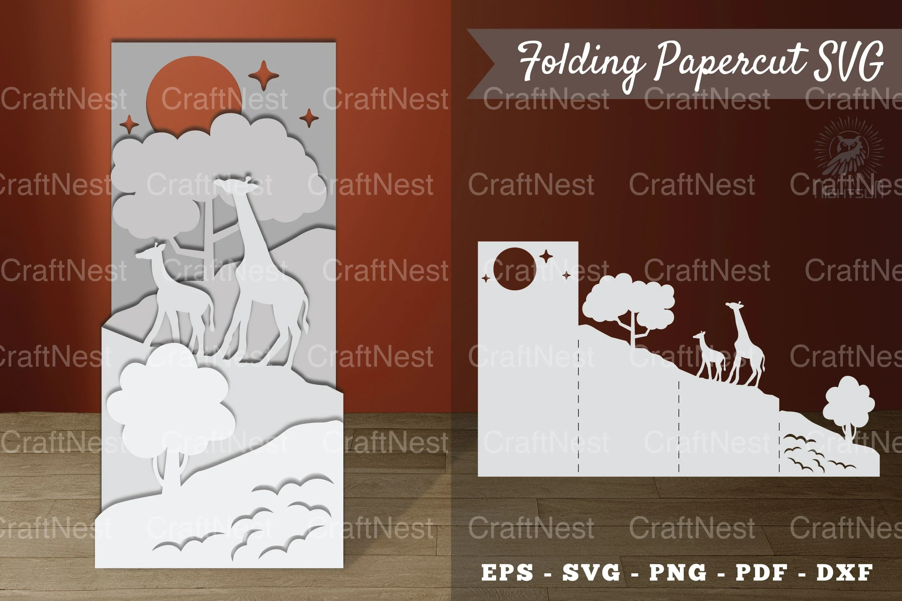 Mom and Baby Giraffe Papercut Clipart Bundle