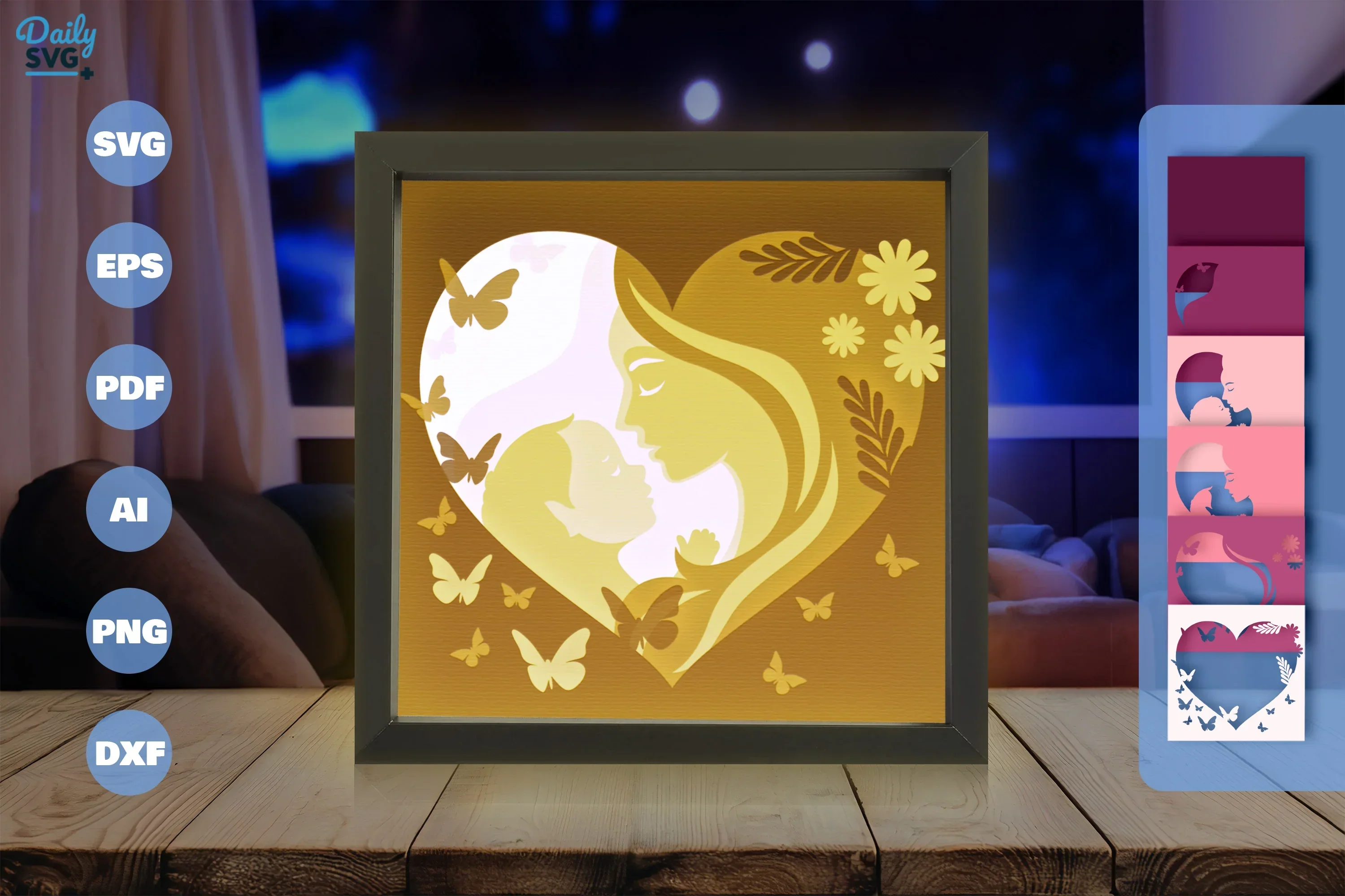 Mom and Baby Girl Heart Shape Papercut SVG Bundle - Image 3