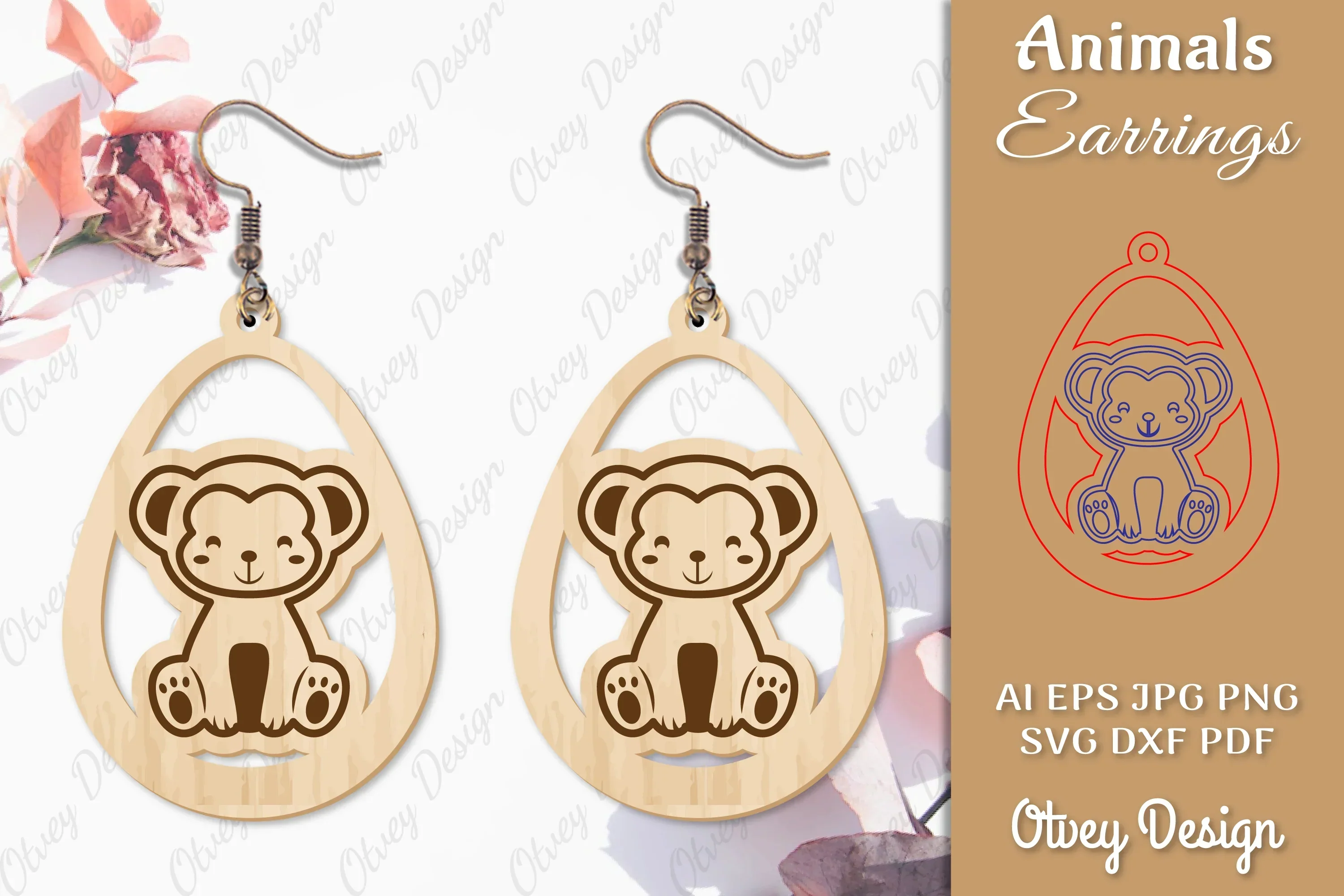 Monkey Animal Earrings Lasercut SVG Bundle