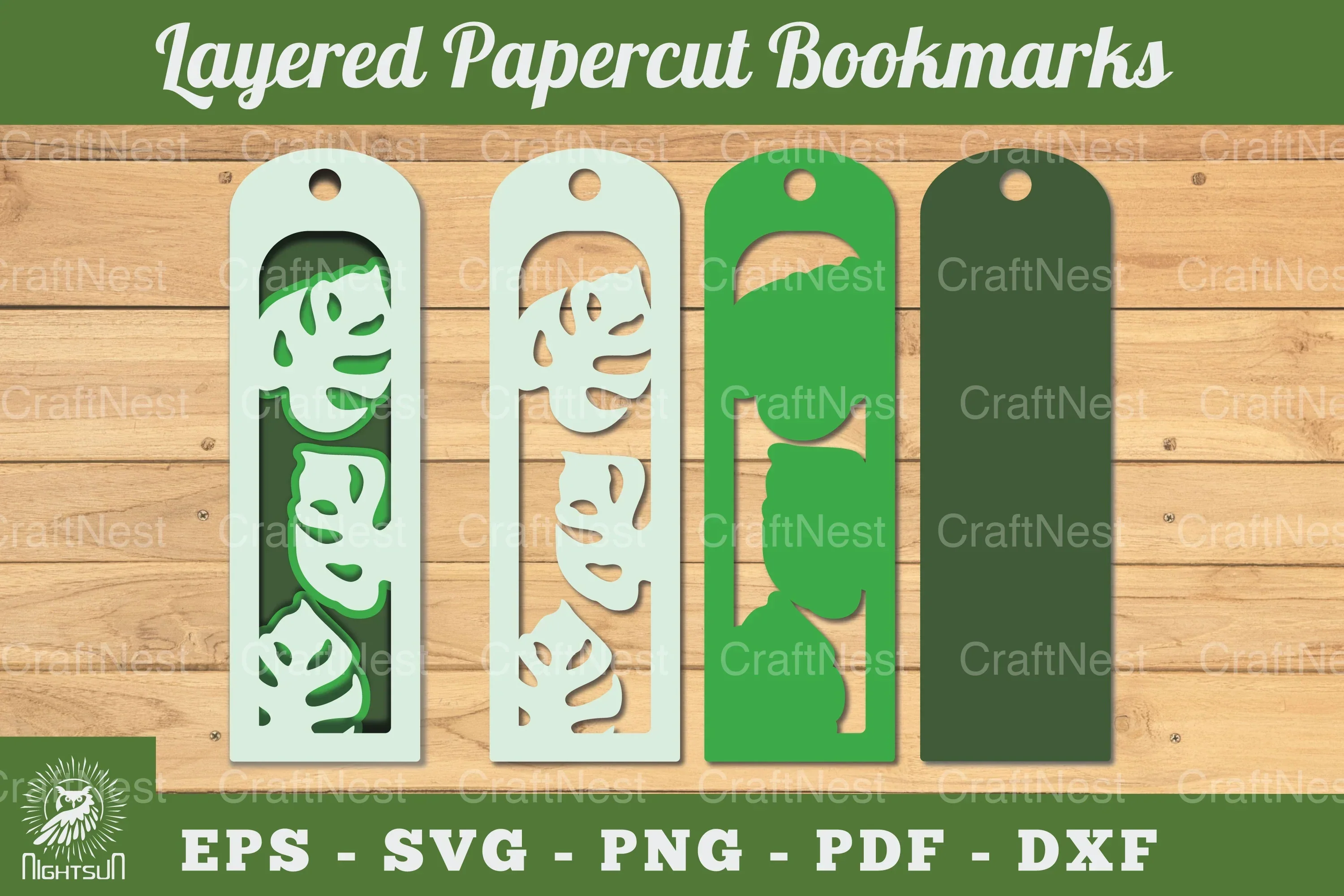 Monstera Leaves Layered Bookmark Clipart Bundle