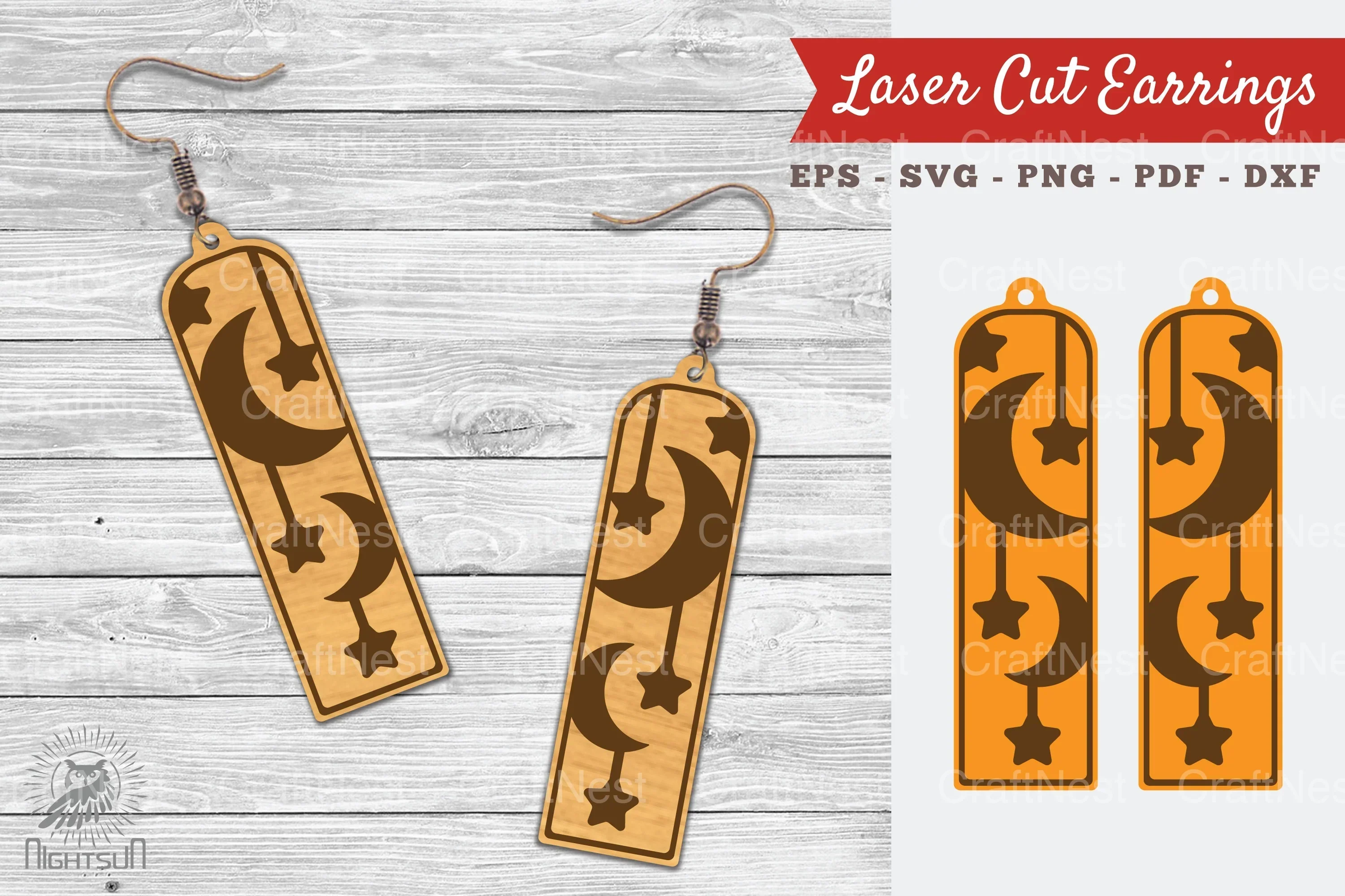 Moon and Star Laser Cut Earrings Design Bundle