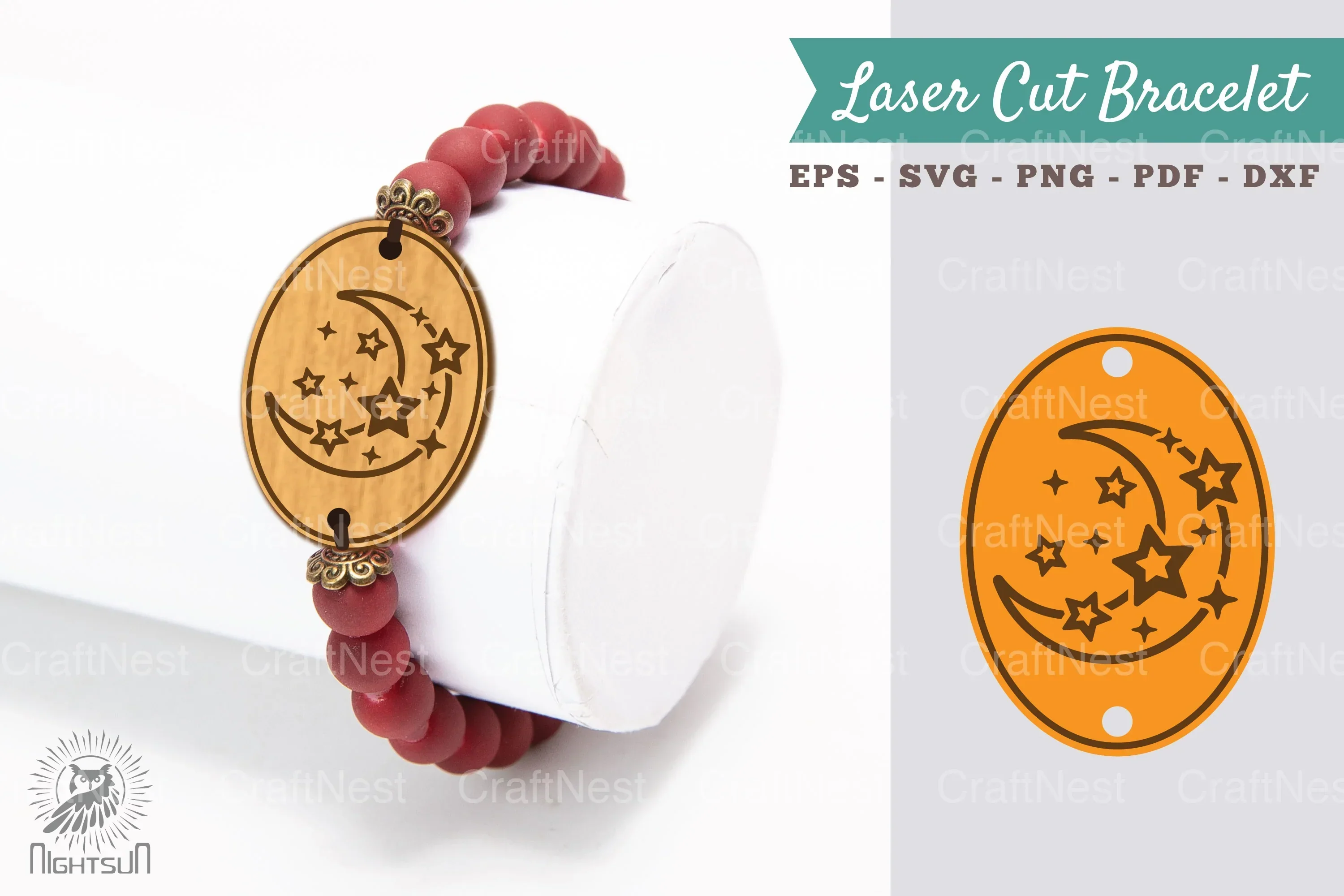Moon and Stars Laser Cut Bracelet Design Bundle