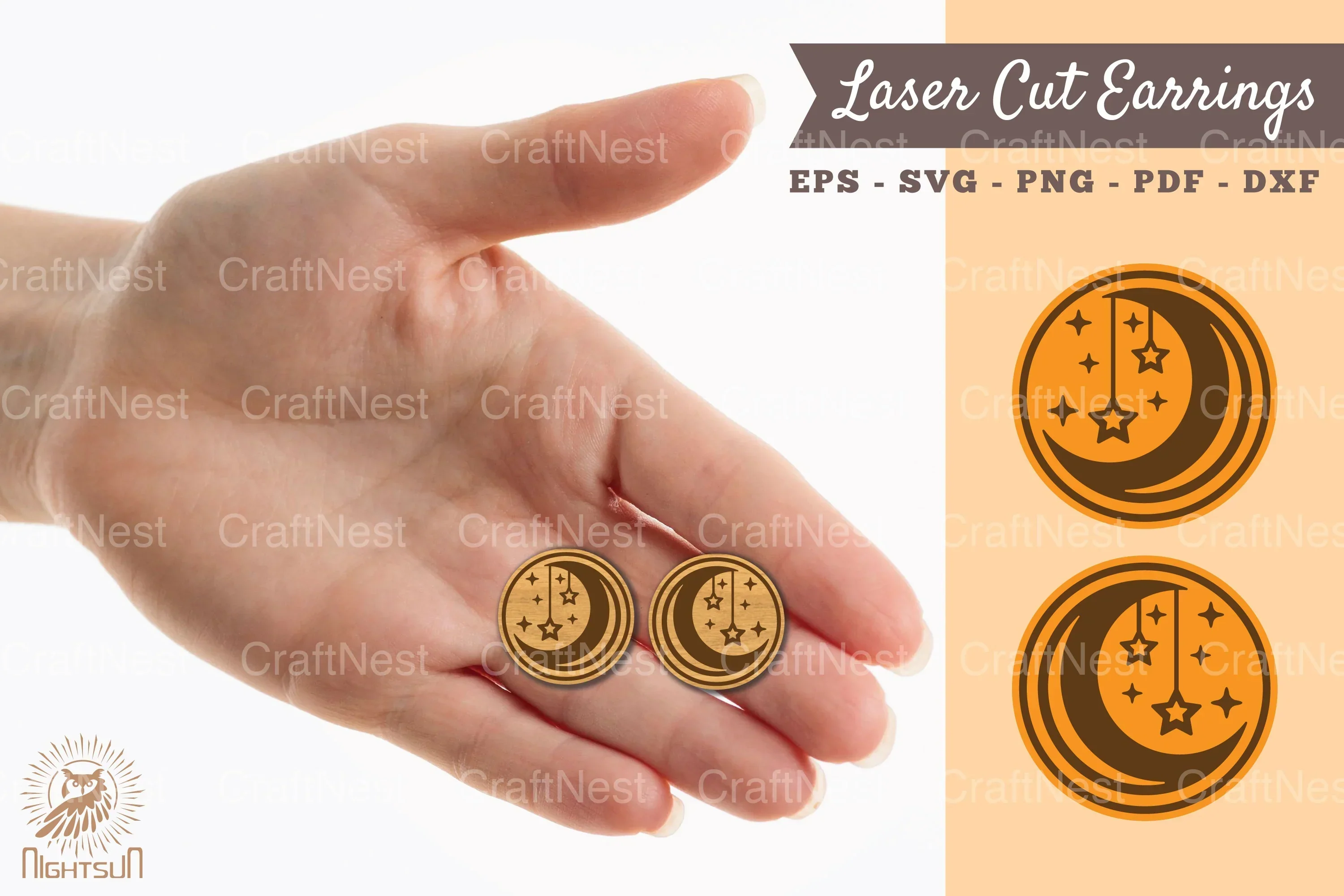 Moon and Stars Laser Cut Earrings Design Bundle
