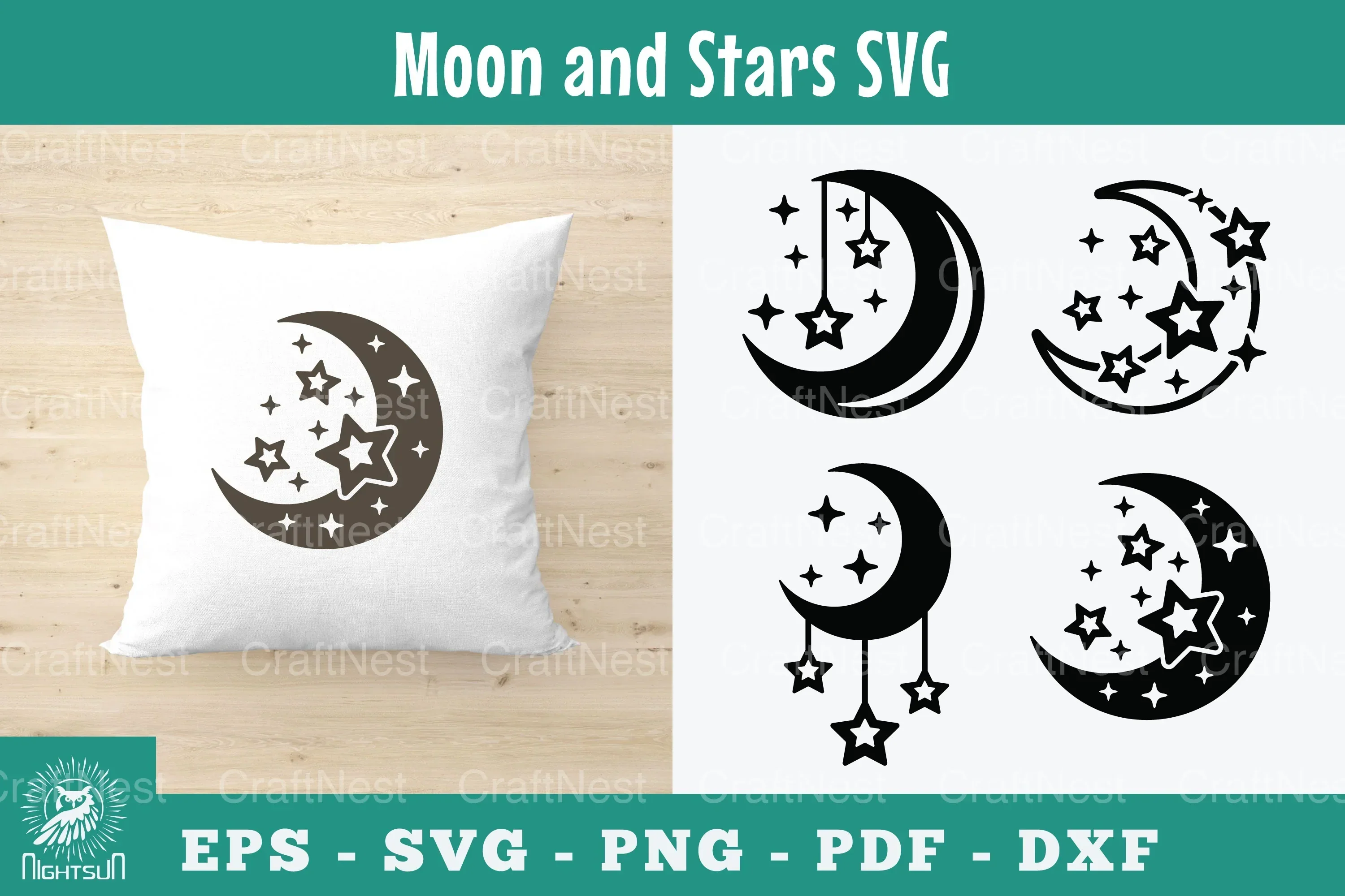 Moon and Stars Silhouette Clipart Bundle
