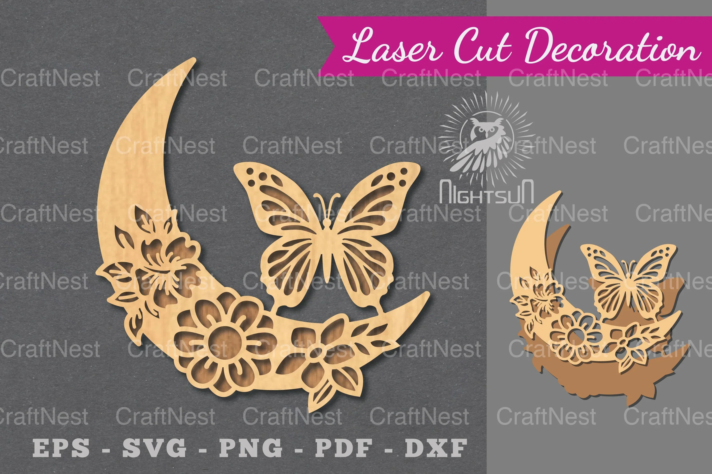 Moon Butterfly Laser Cut Decoration Clipart Bundle