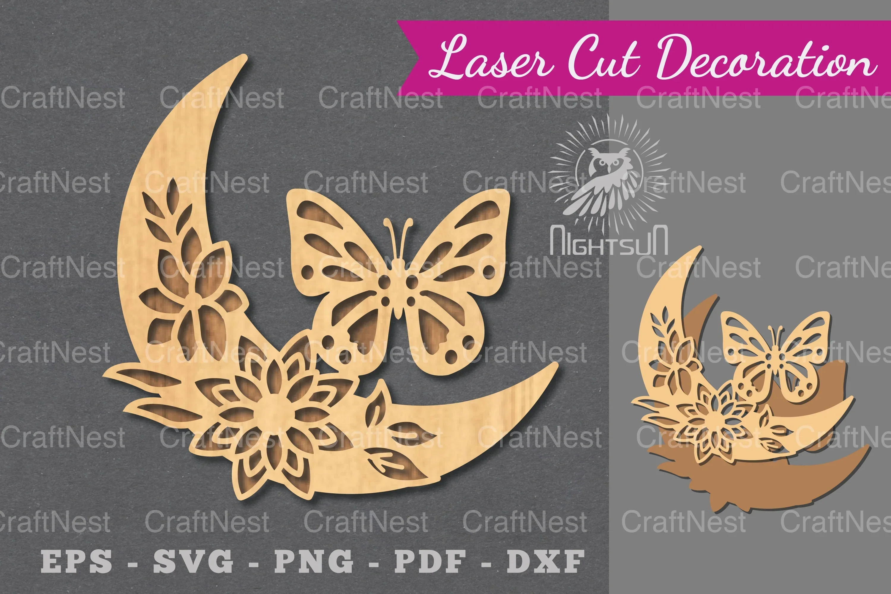 Moon Butterfly Laser Cut Decoration Clipart Bundle