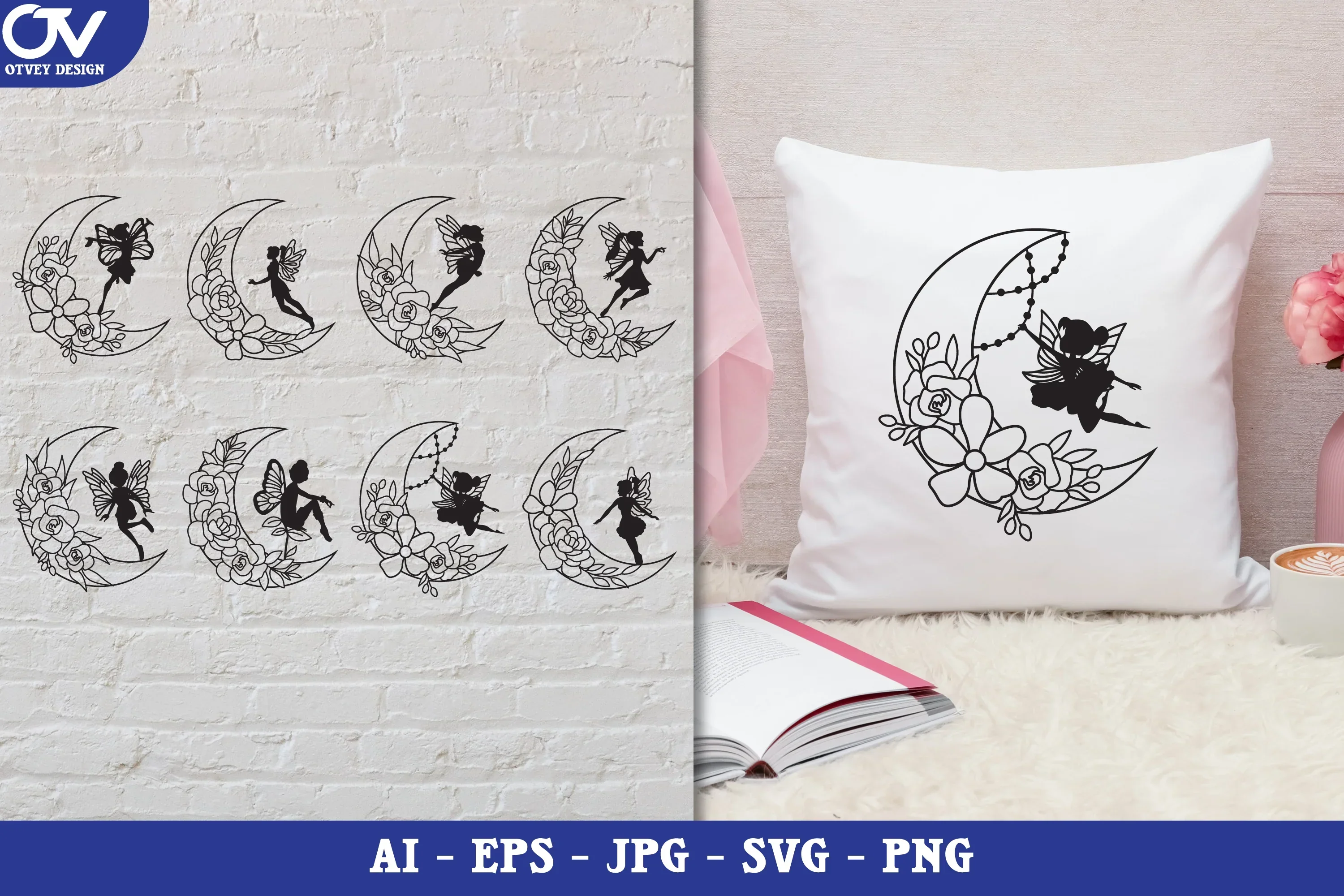 Moon Fairy Silhouette SVG Bundle Collection - Image 2