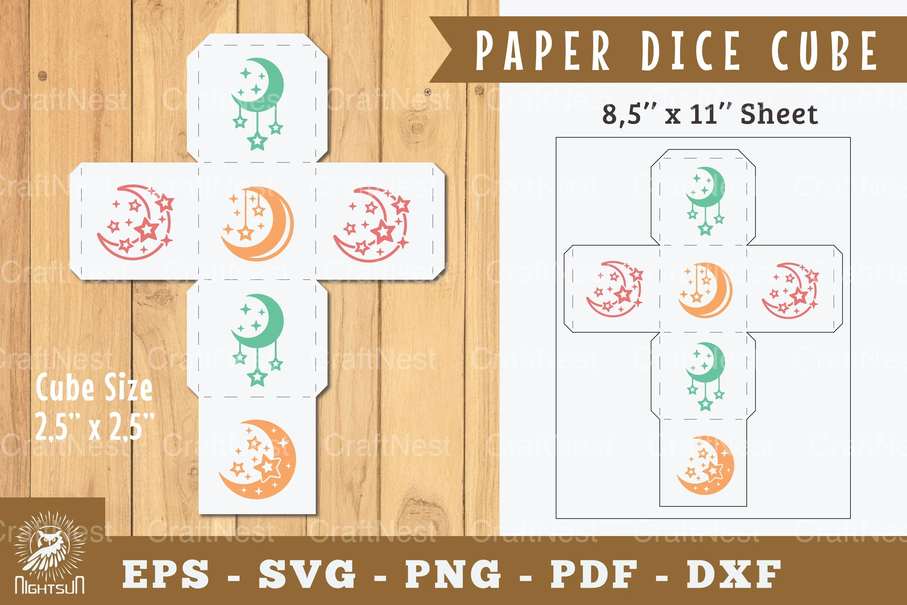 Moon Paper Dice Cube Printable Clipart Bundle