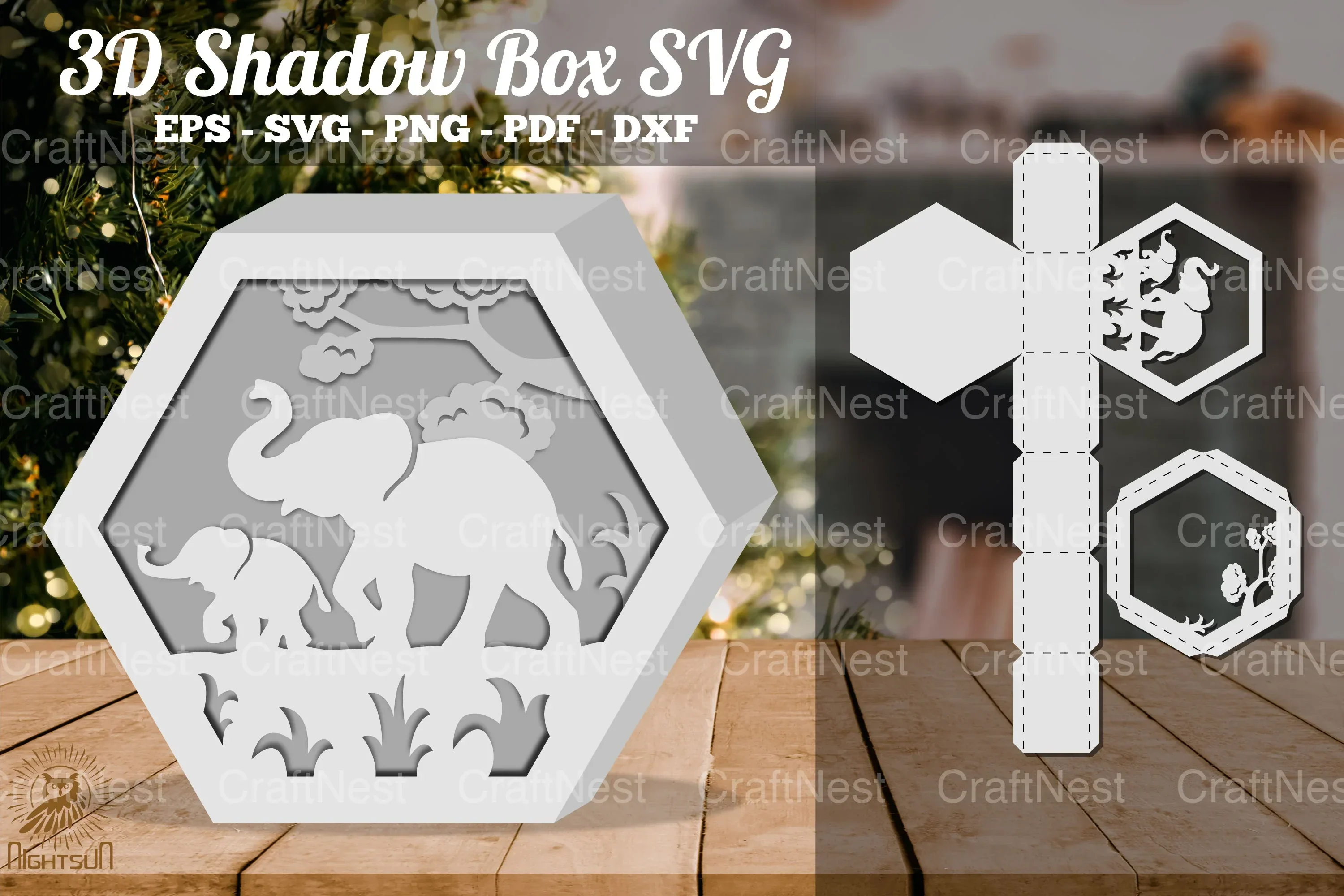 Mother and Child Elephant 3D Shadow Box Clipart Bundle