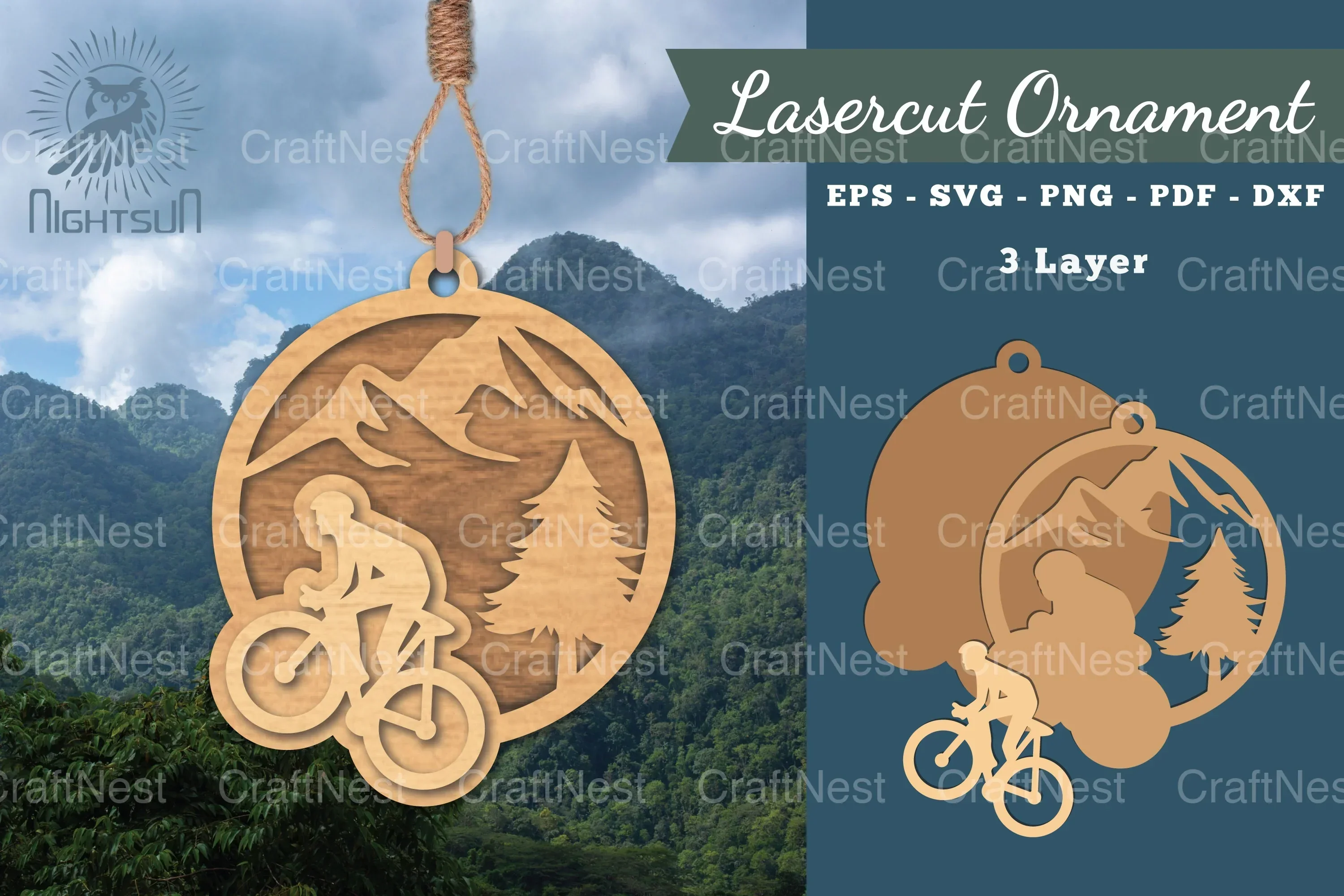 Mountain Bike Laser Cut Ornament Clipart Bundle