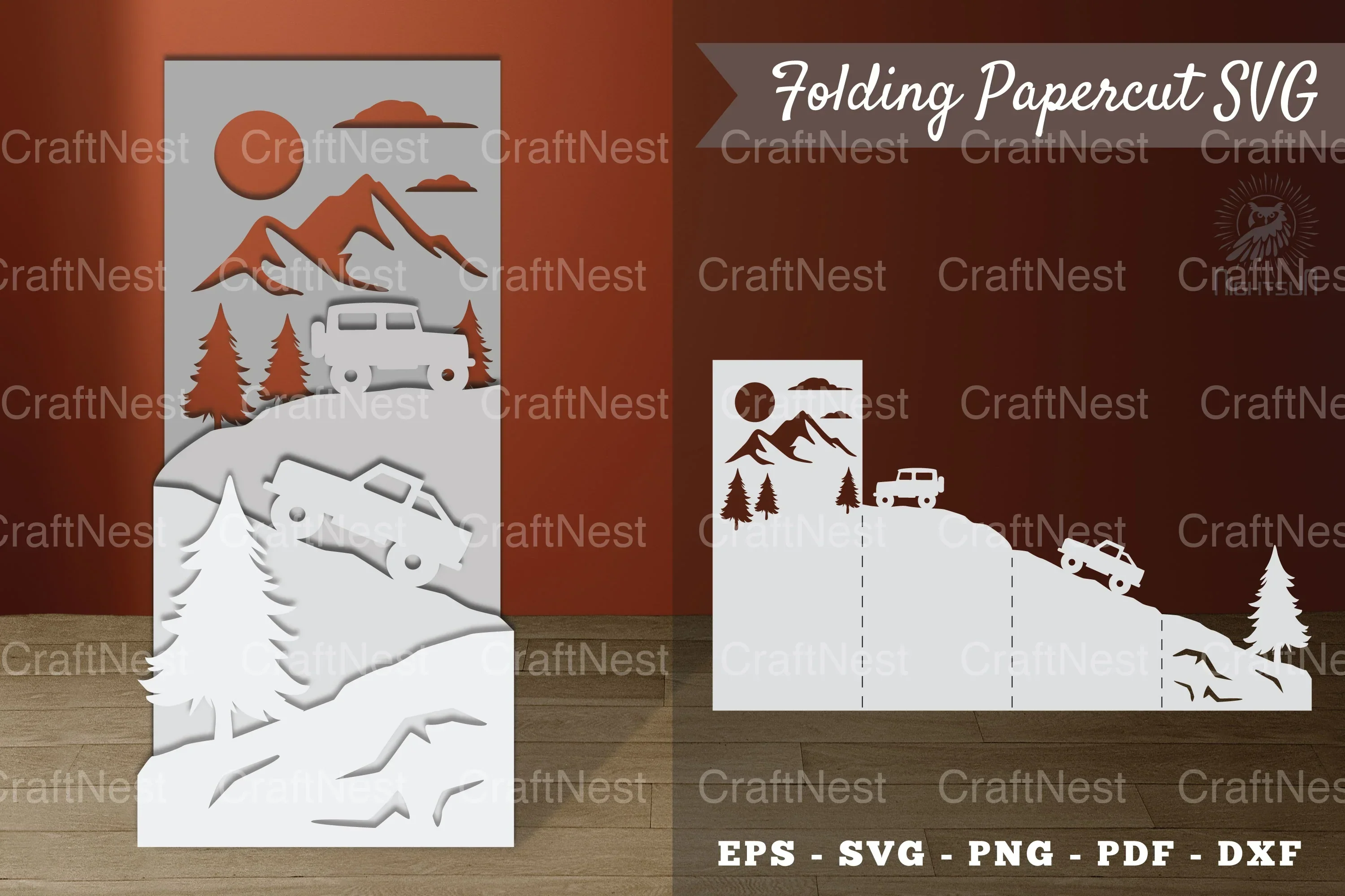 Mountain Car Folding Papercut Clipart Bundle