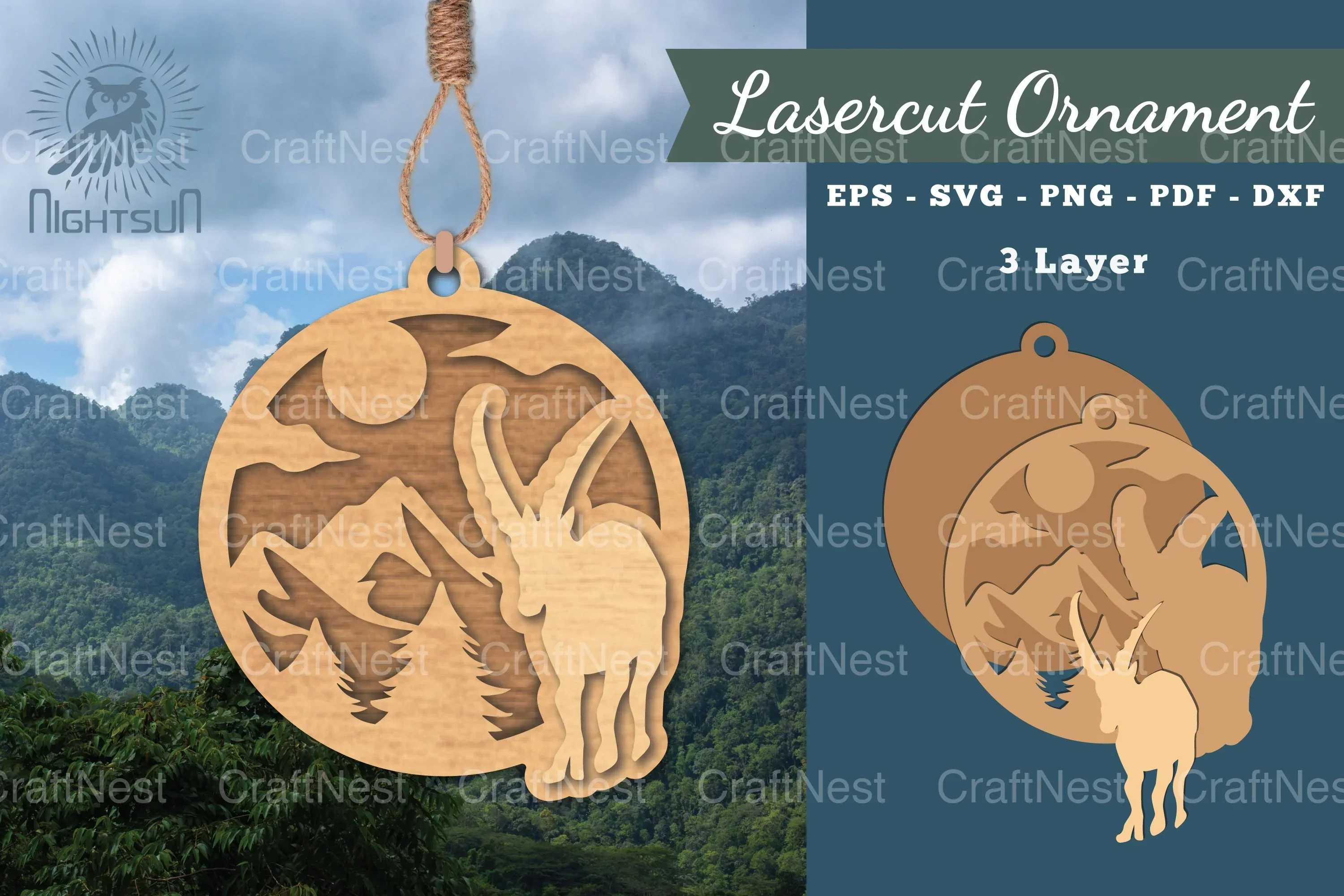 Mountain Goat Laser Cut Ornament Clipart Bundle