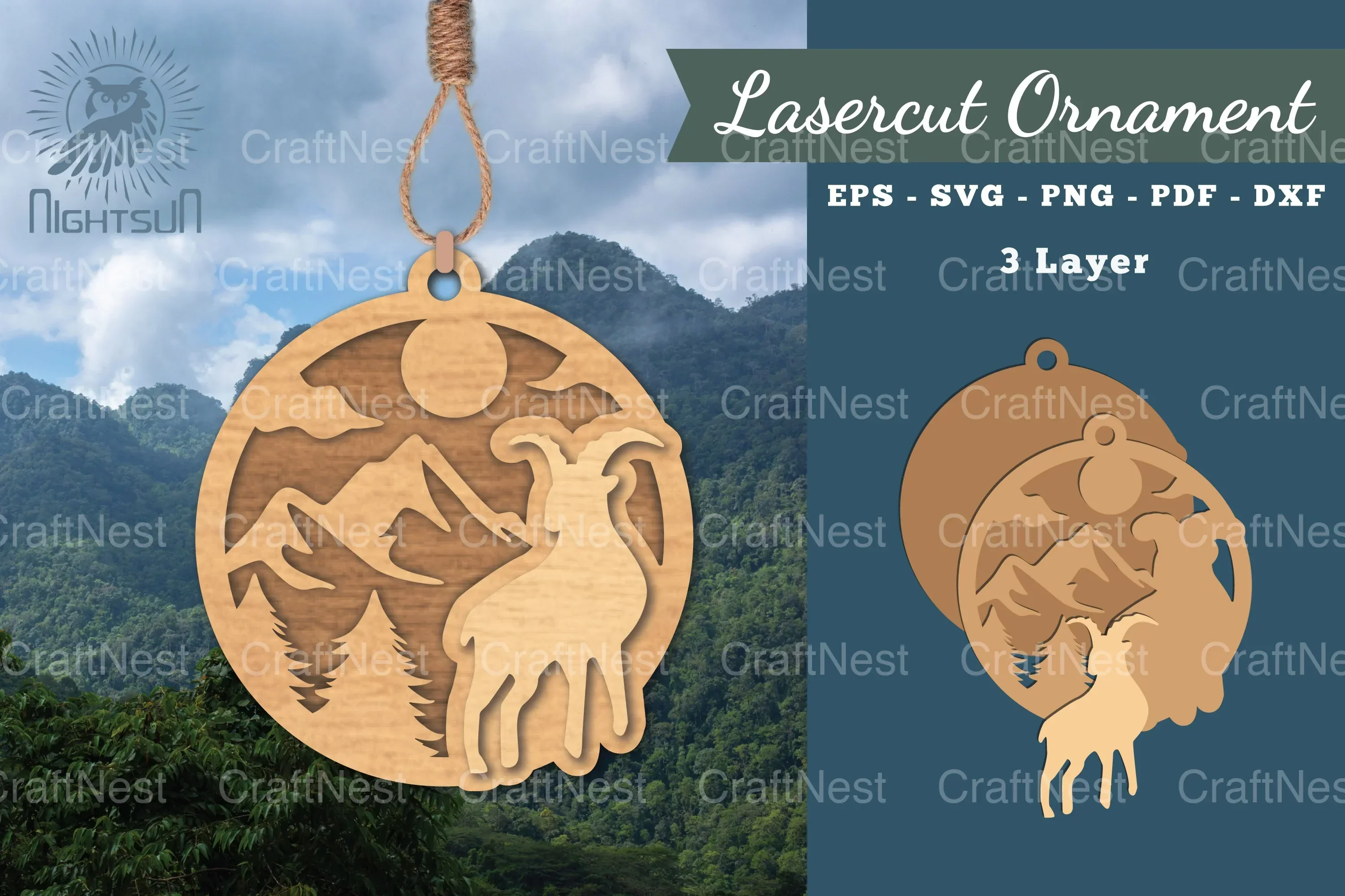 Mountain Goat Laser Cut Ornament Clipart Bundle