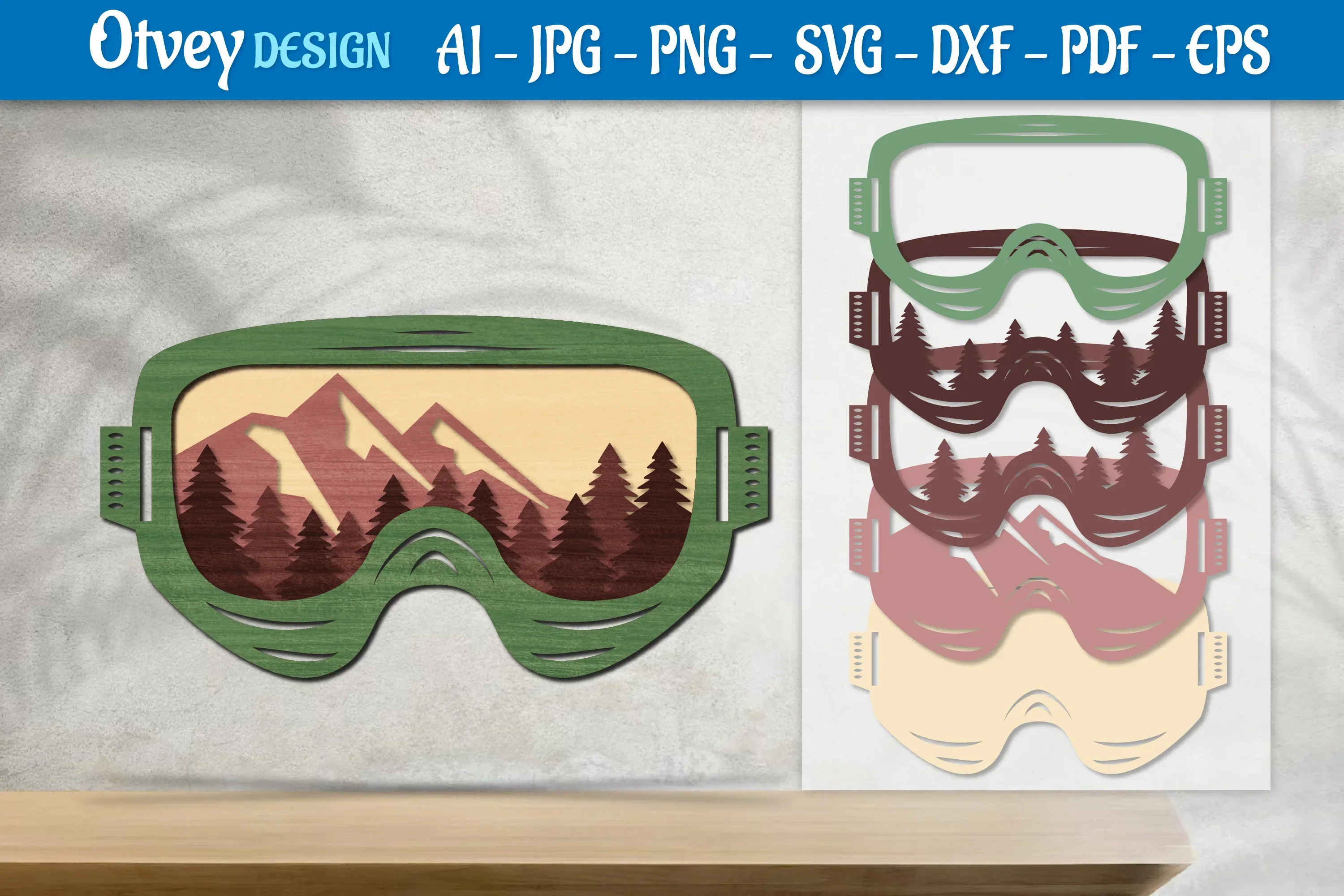 Mountain Scene Goggles Layered Lasercut SVG Bundle