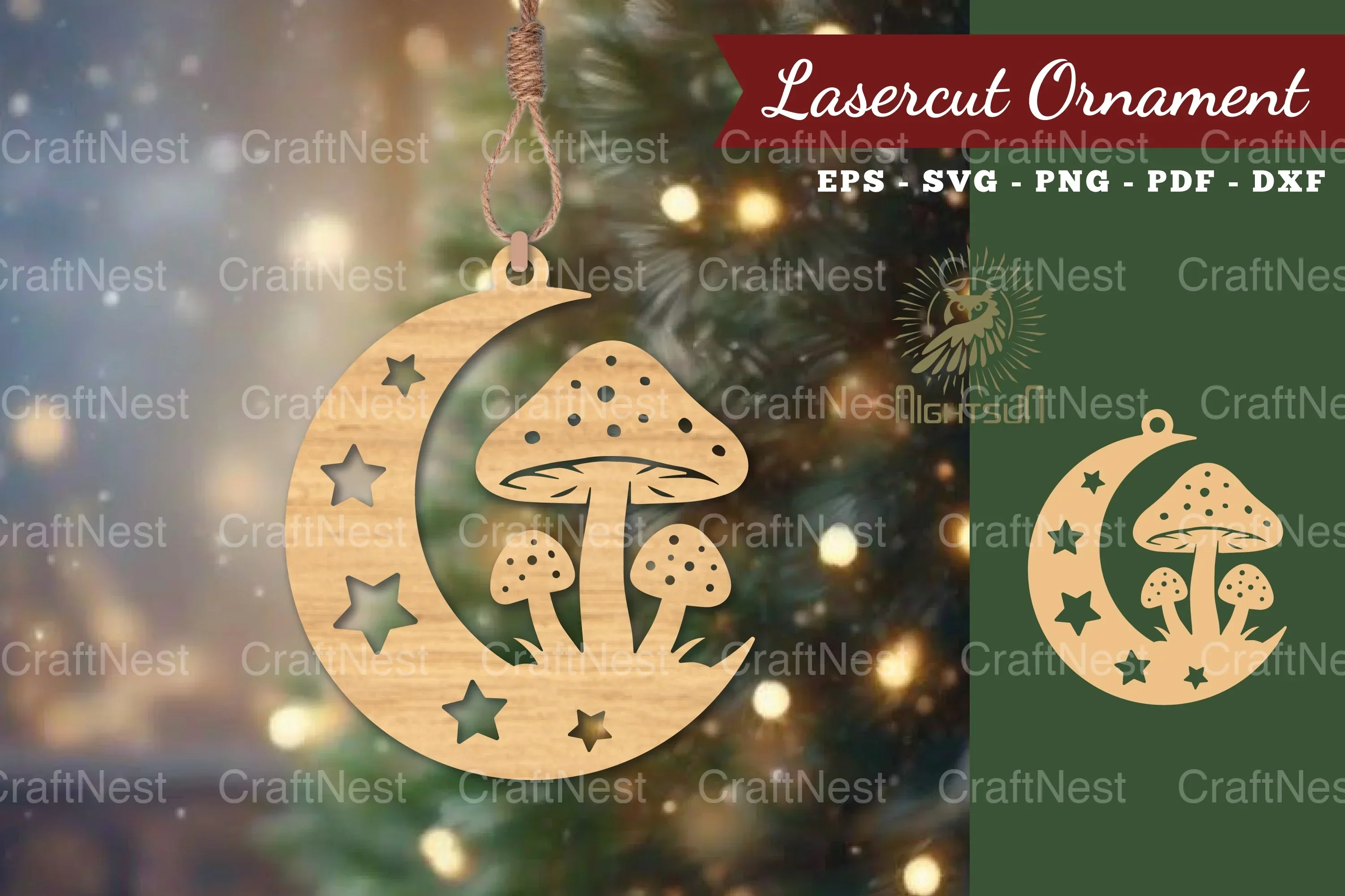 Mushroom in Moon Lasercut Ornament Clipart Bundle