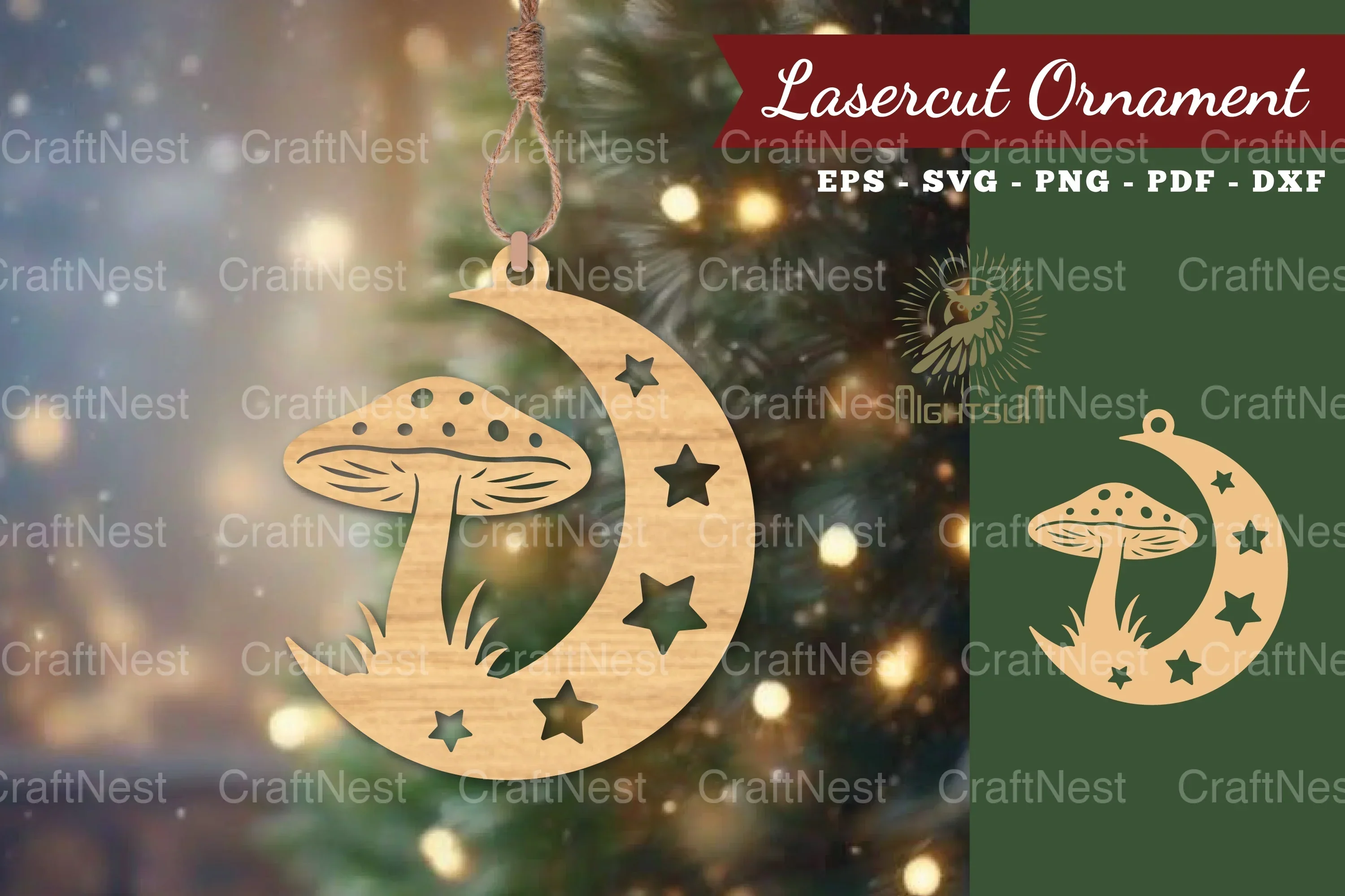 Mushroom in Moon Lasercut Ornament Clipart Bundle