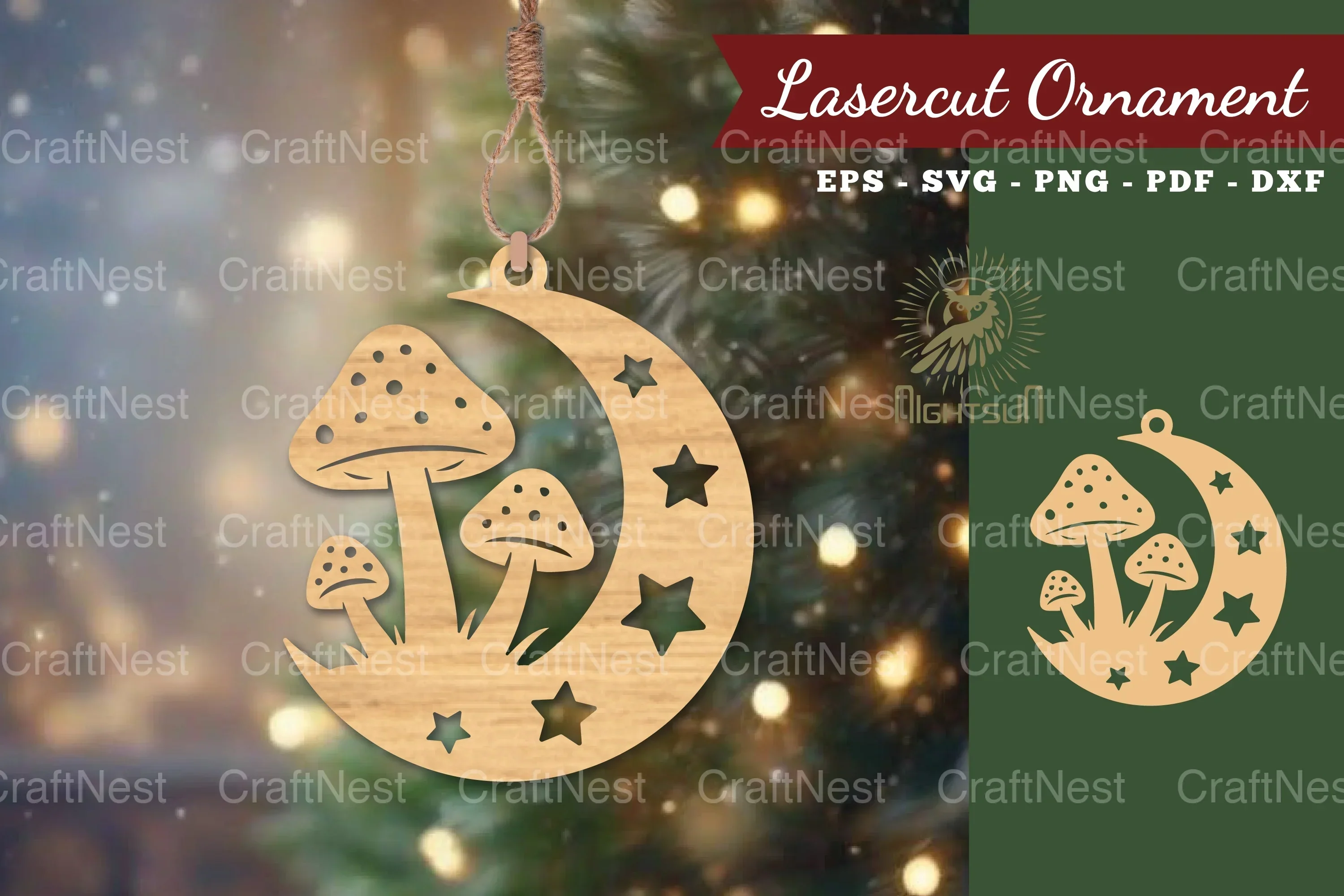 Mushroom in Moon Lasercut Ornament Clipart Bundle