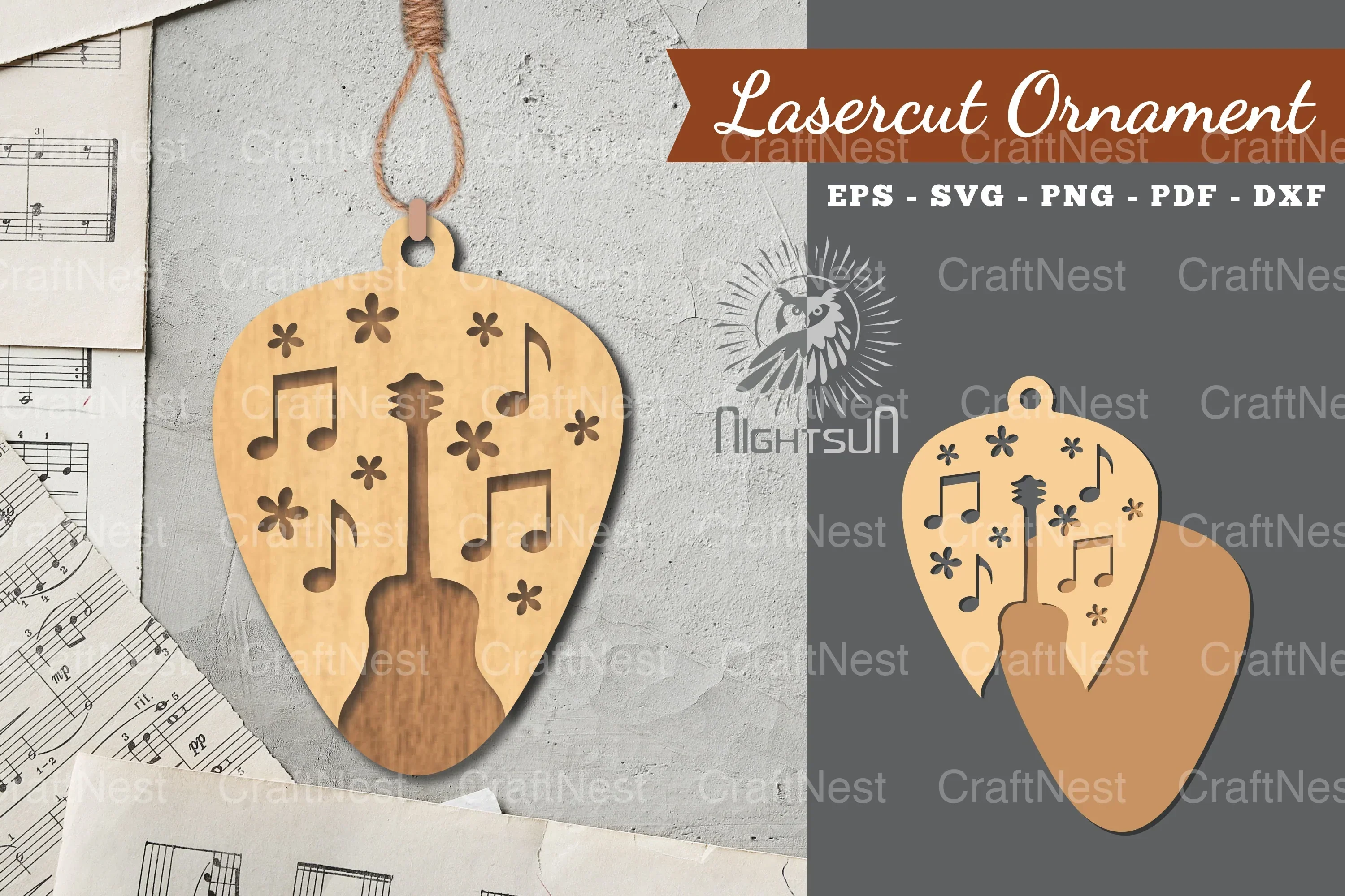 Music Guitar Laser Cut Ornament Clipart Bundle