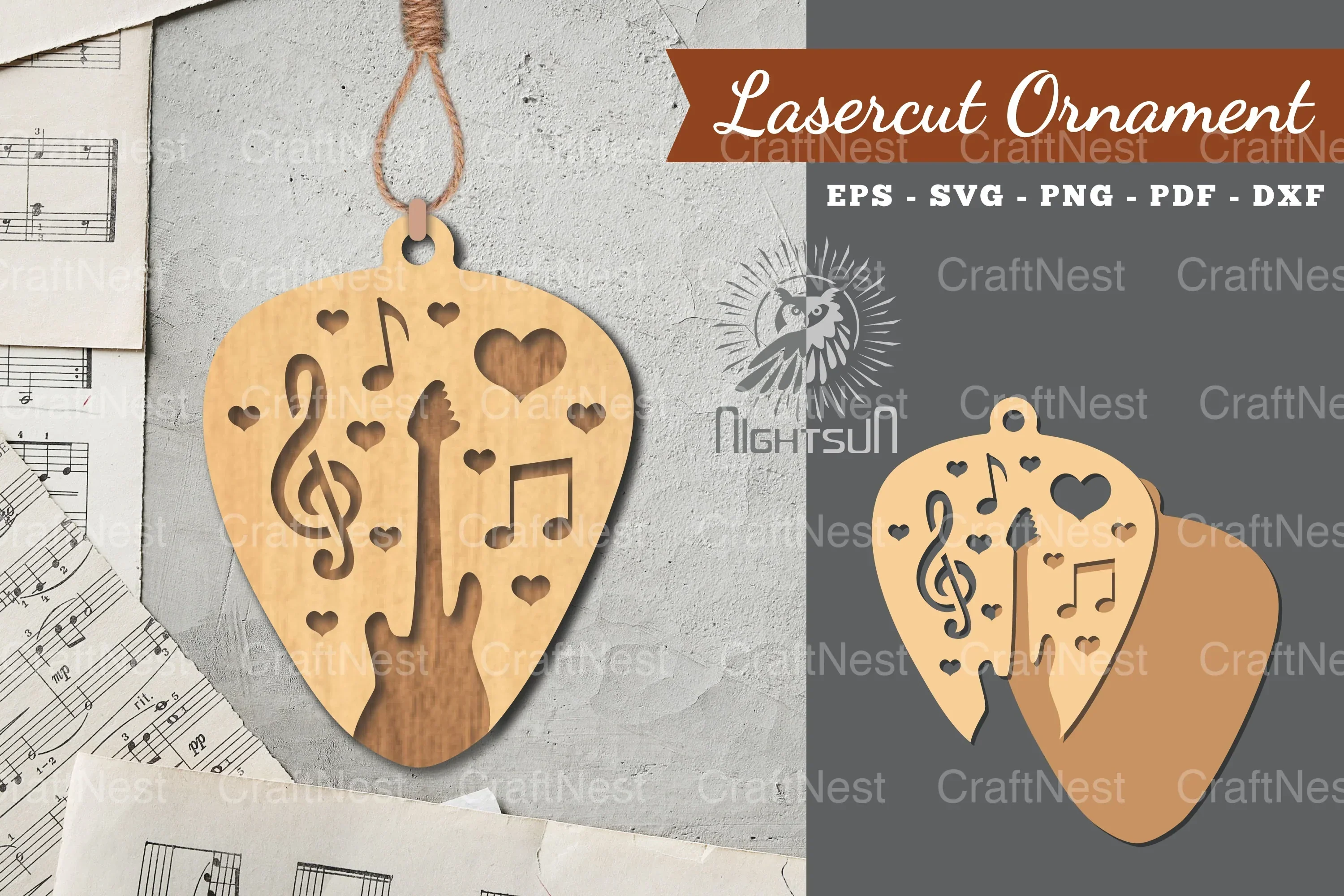 Music Guitar Laser Cut Ornament Clipart Bundle