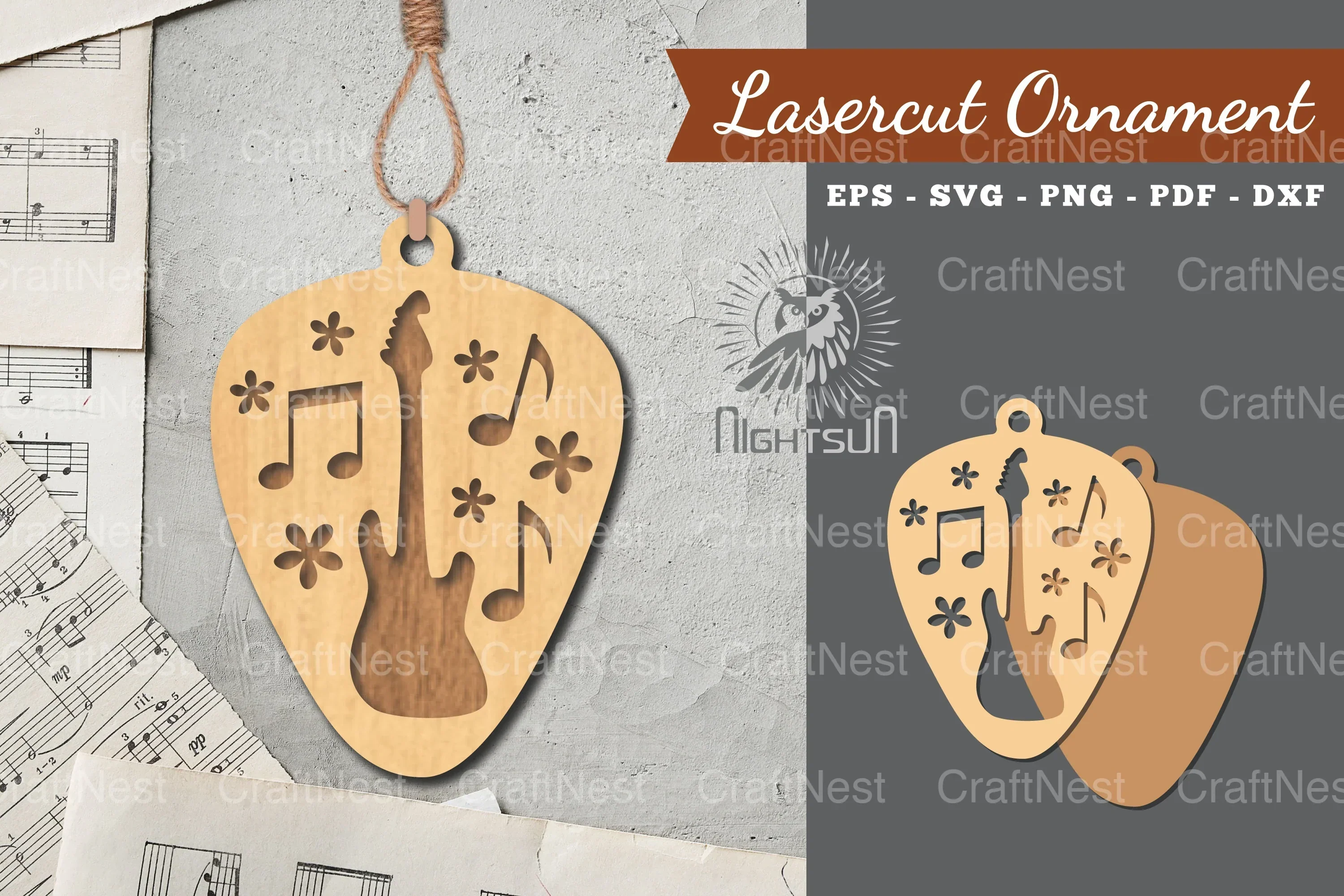 Music Guitar Laser Cut Ornament Clipart Bundle