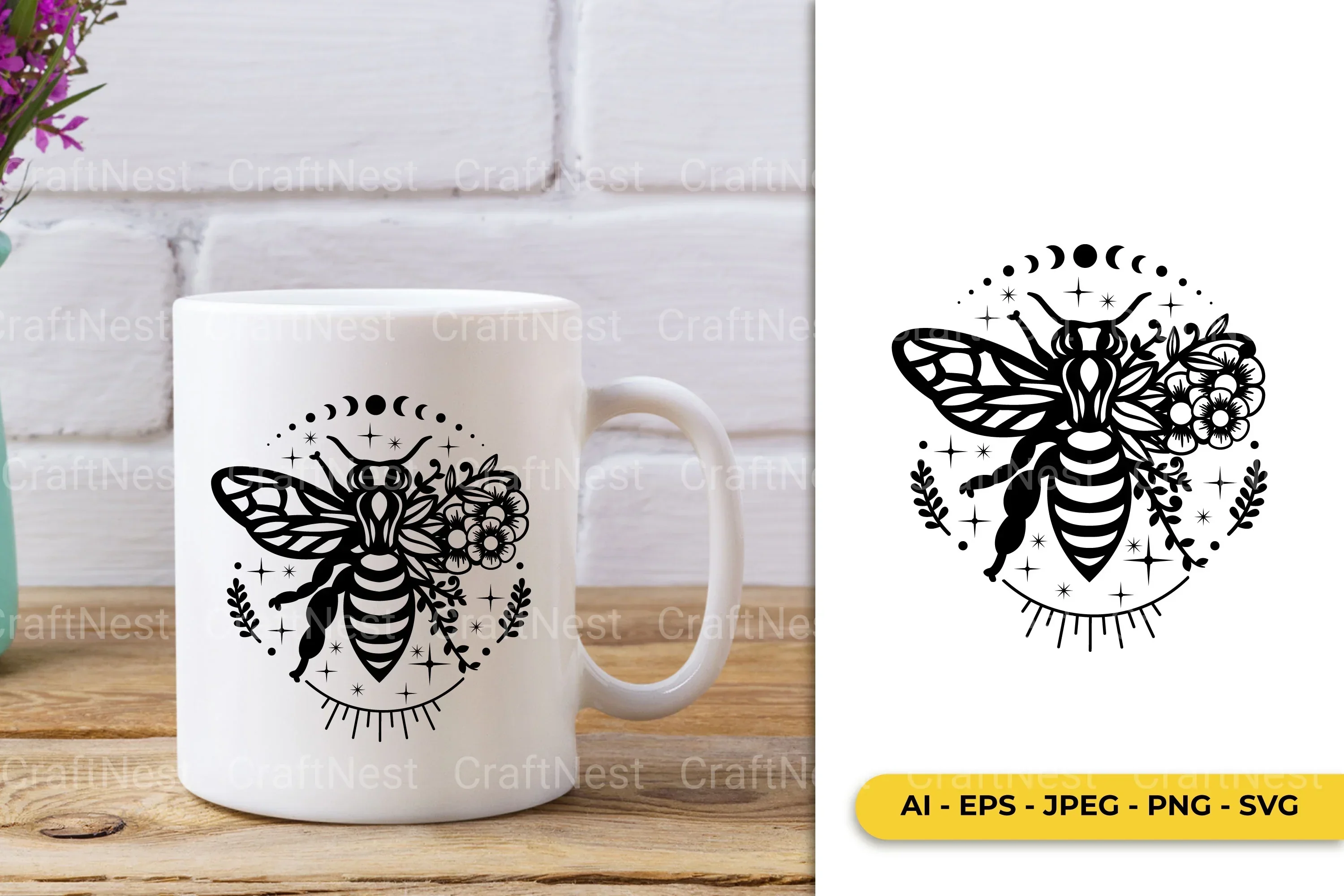 Mystical Floral Bee Monogram Clipart Bundle