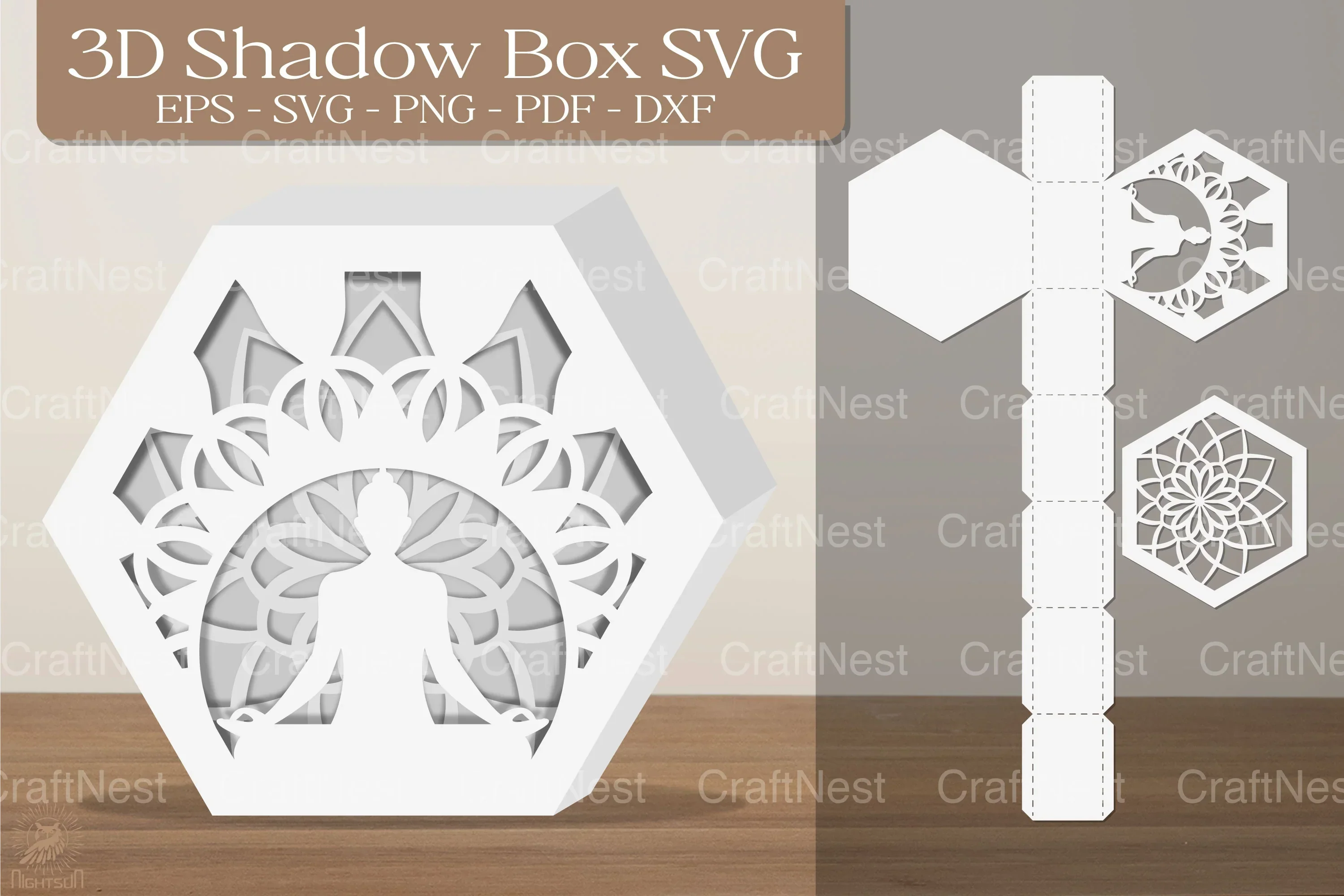 Namaste Mandala 3D Shadow Box Clipart Bundle