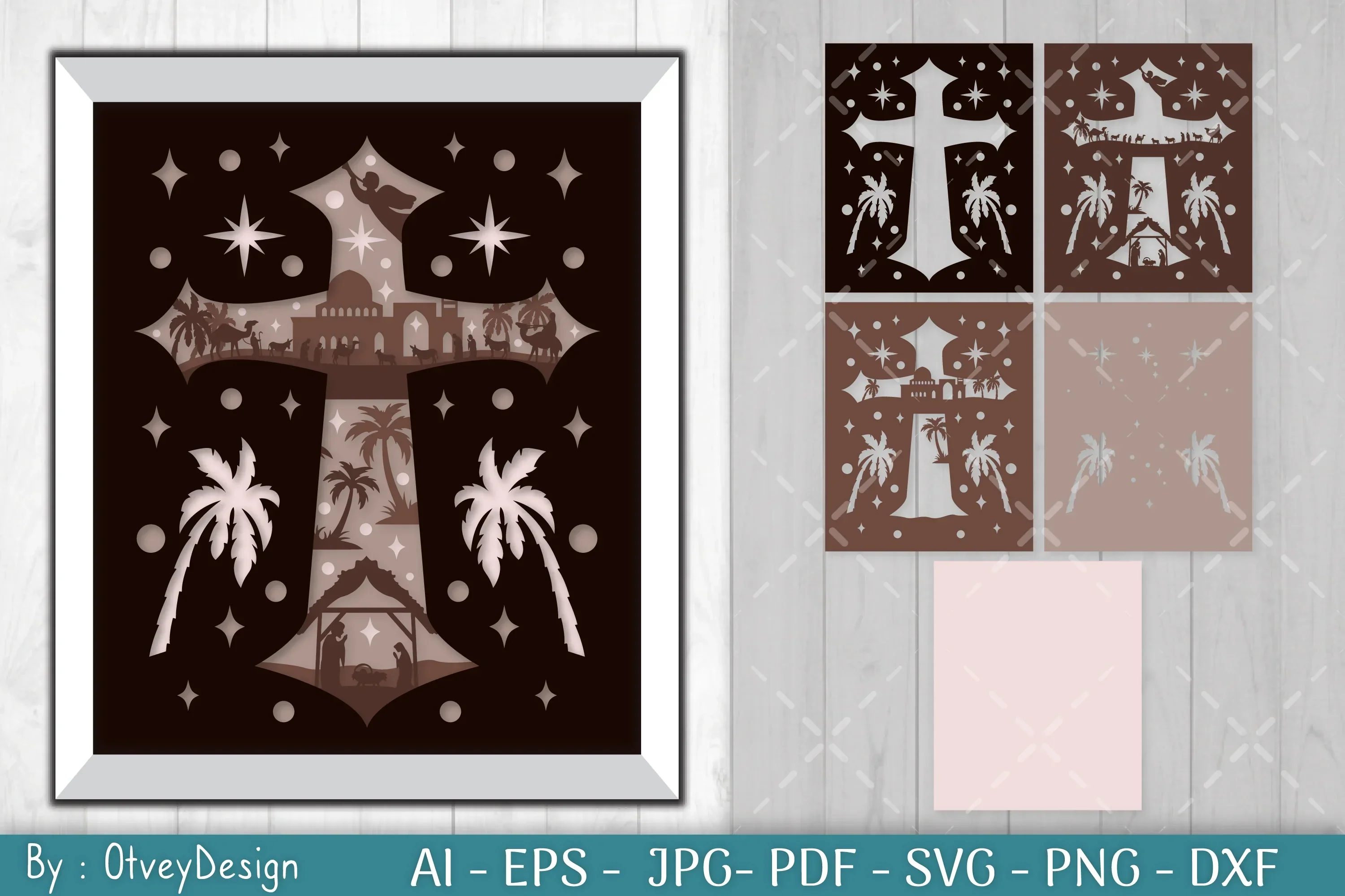 Nativiti Scene Jesus 3D Shadow Box Papercut SVG Bundle