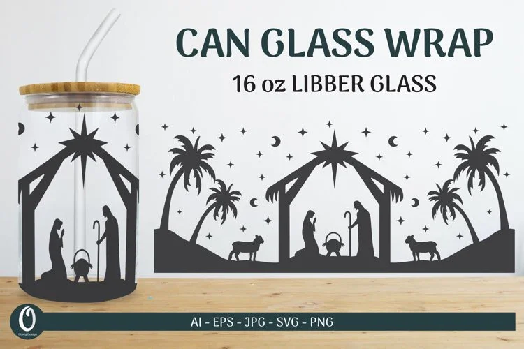 Nativity Scene 16 oz Libbey Beer Glass Can Wrap SVG Bundle