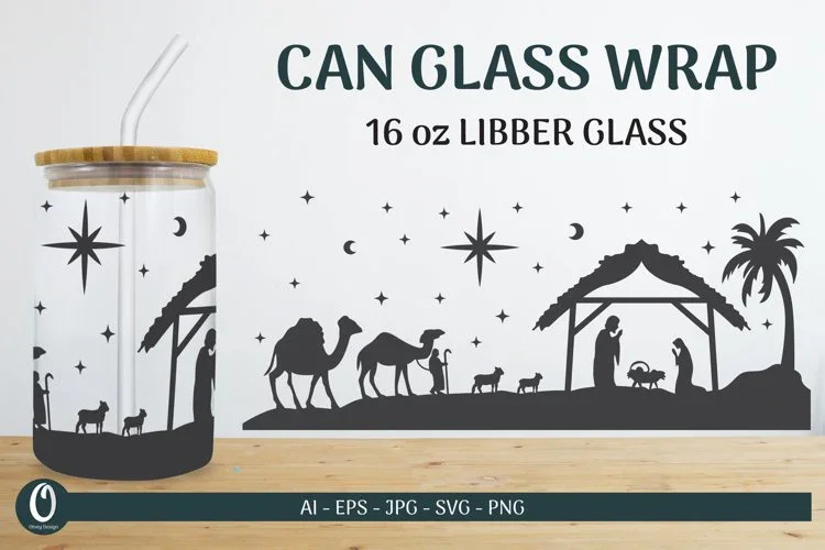 Nativity Scene 16 oz Libbey Beer Glass Can Wrap SVG Bundle