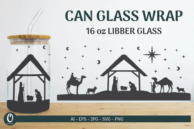 Nativity Scene Libbey Beer Glass Can Wrap SVG Bundle