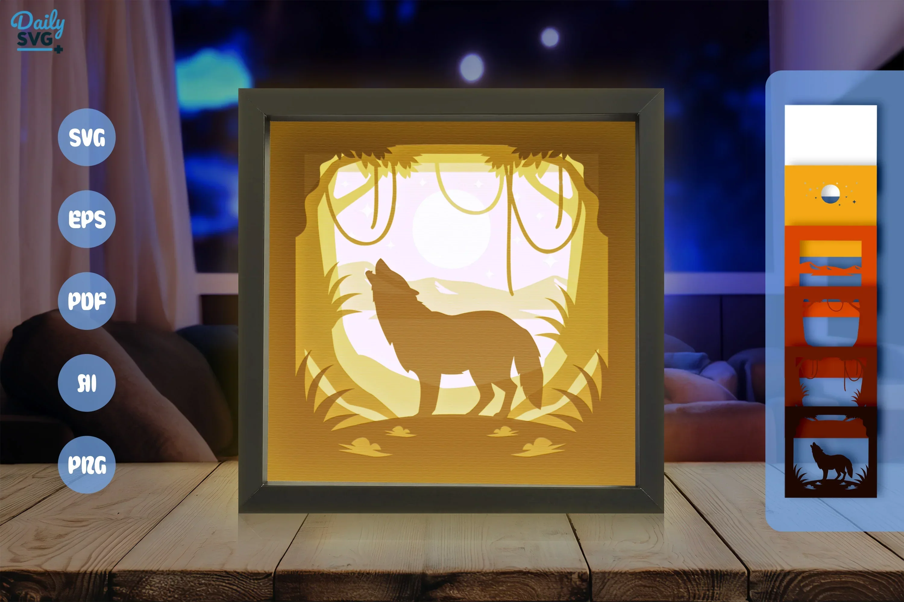 Night Forest Wolf Papercut SVG Bundle - Image 3