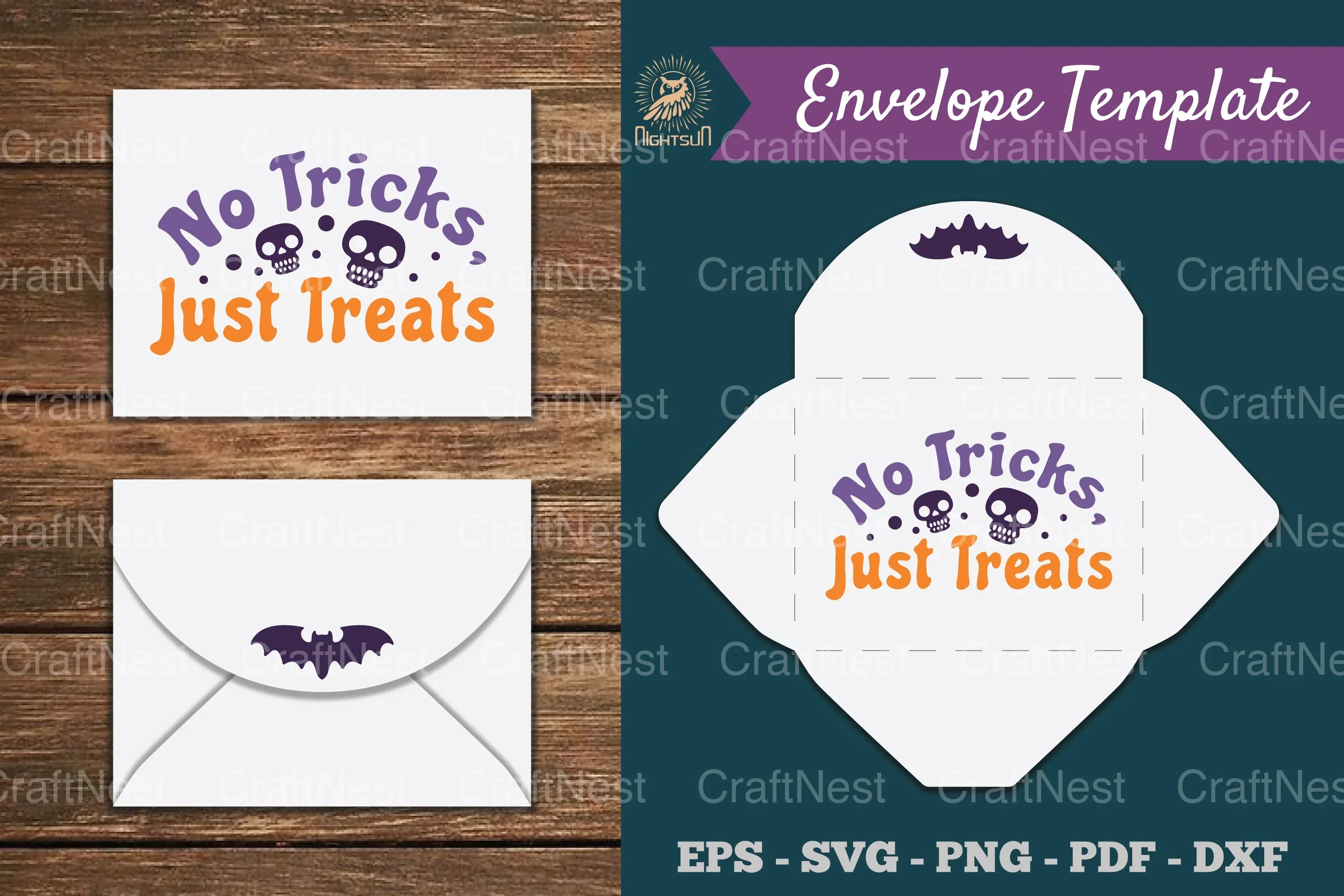 No Tricks Just Treats Envelope Template SVG Bundle
