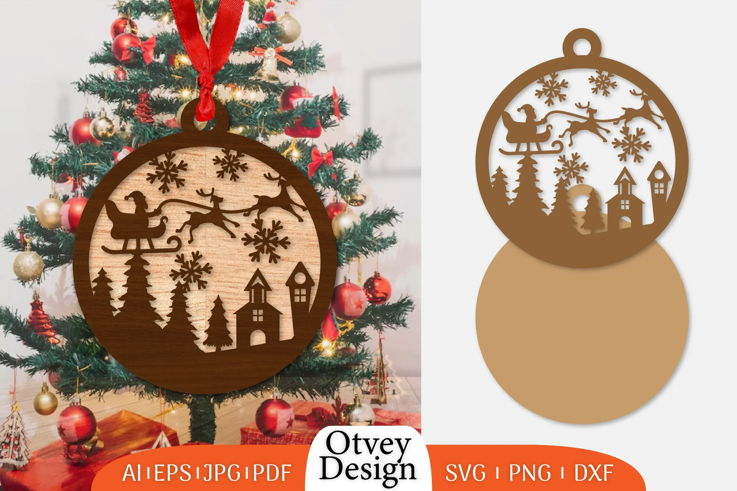 Ornament Christmas Santa Sleigh Lasercut SVG Bundle