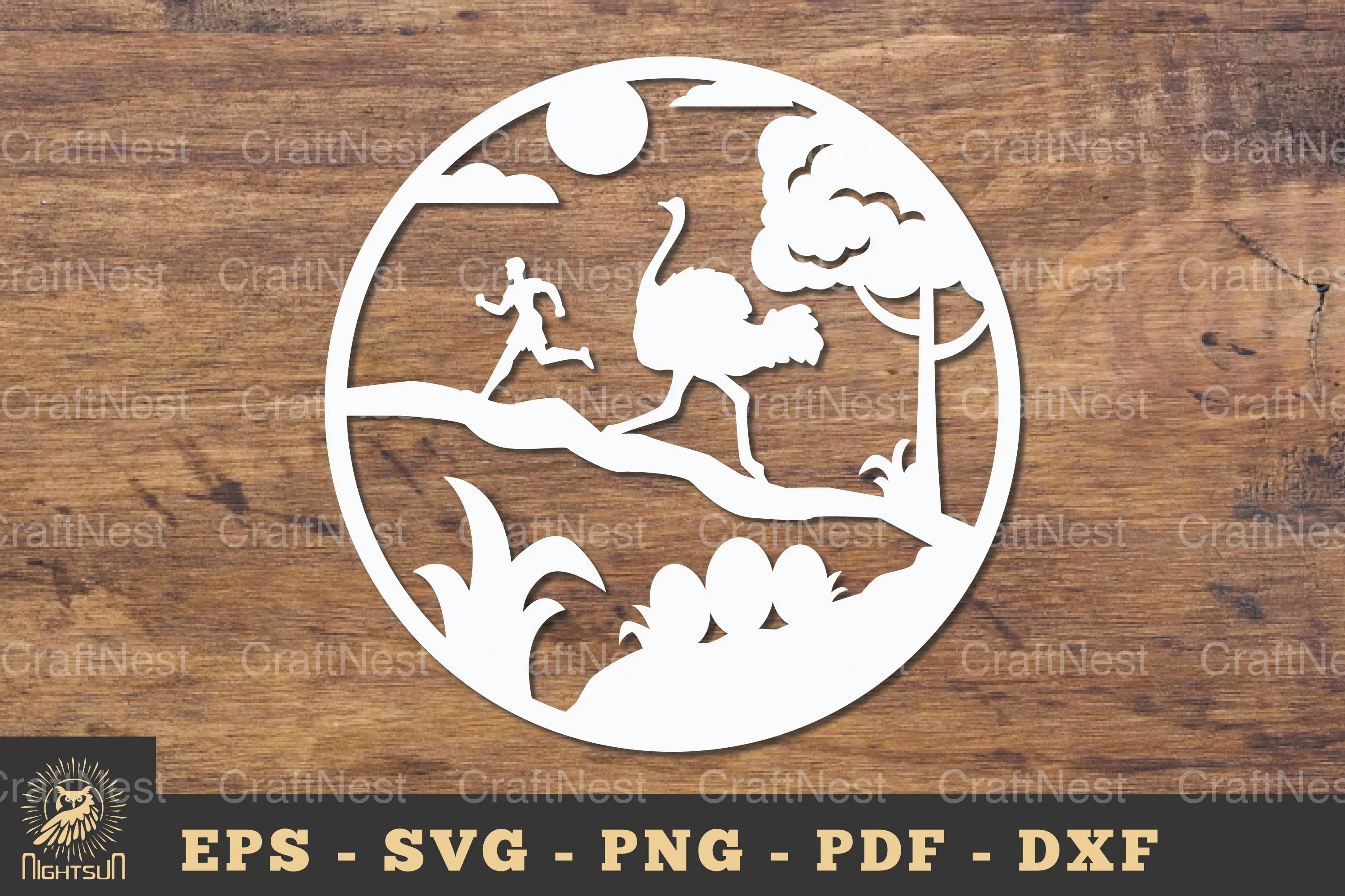Ostrich Papercut Round Clipart Bundle