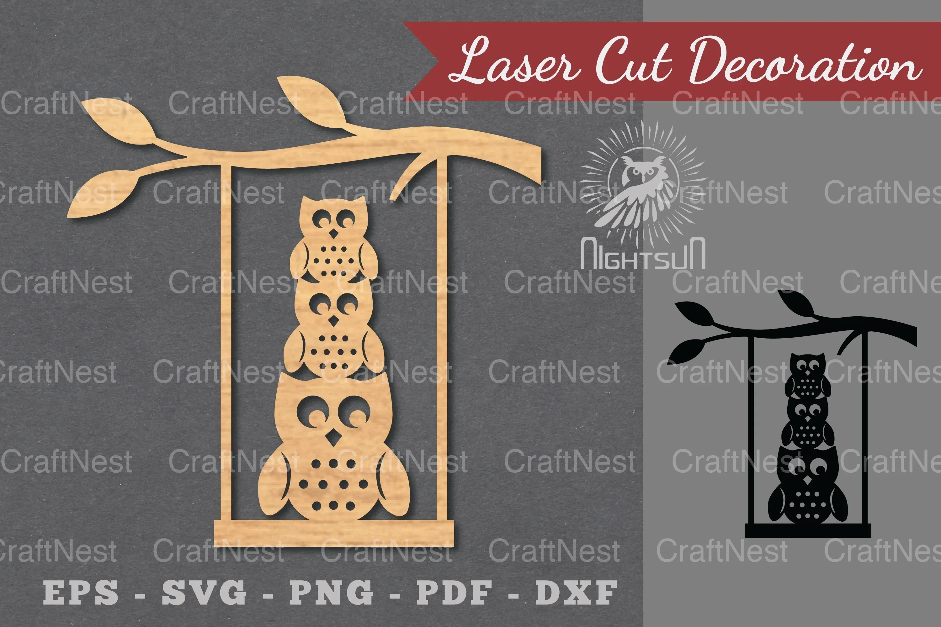 Owl on a Swing Laser Cut Decoration Clipart Bundle