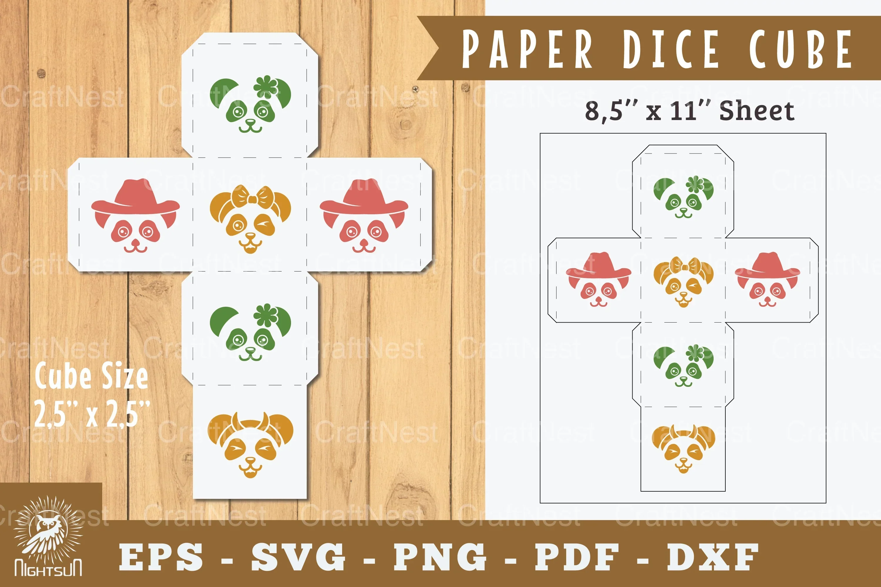 Panda Paper Dice Cube Printable Clipart Bundle